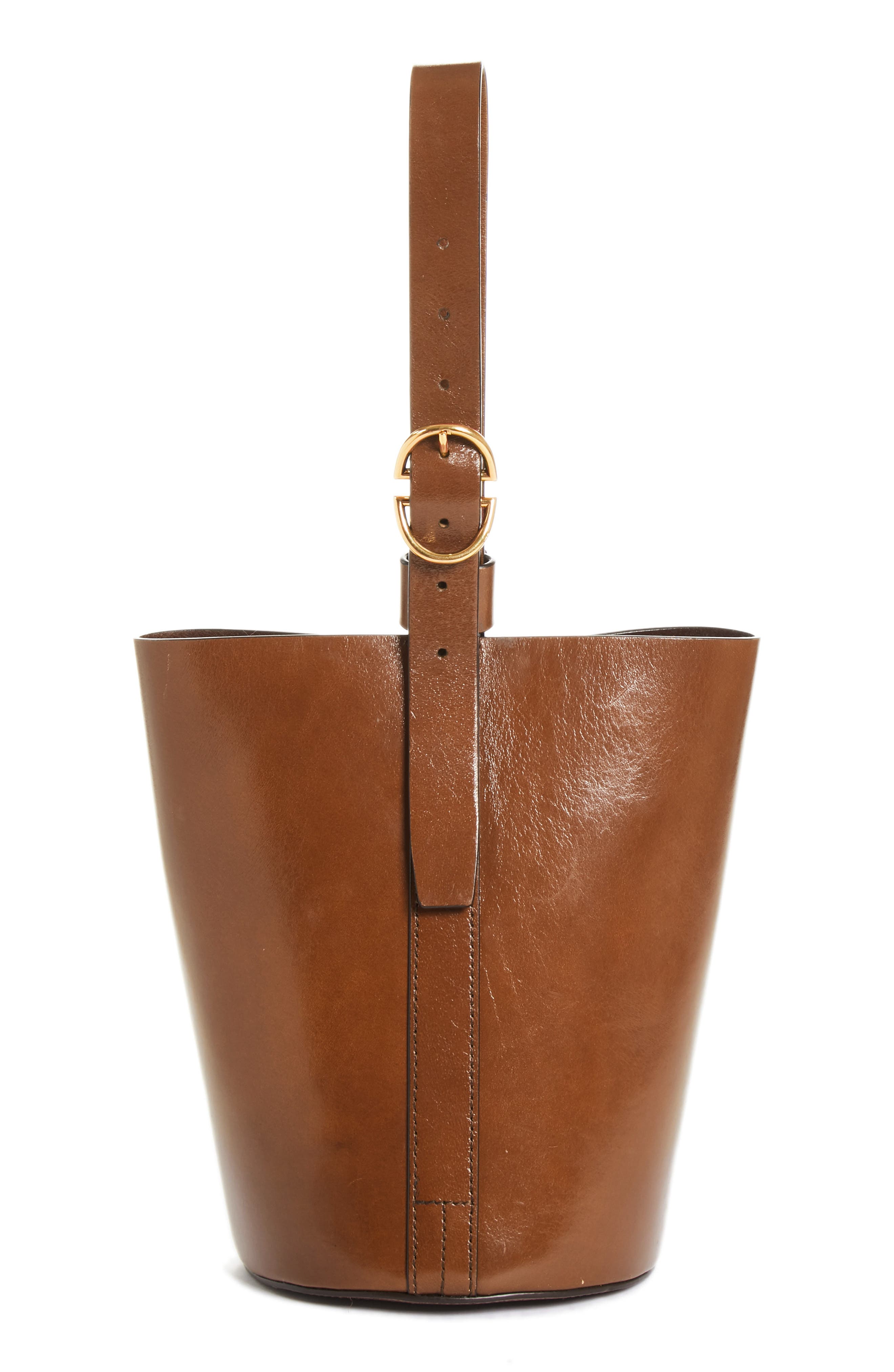 trademark small leather bucket bag