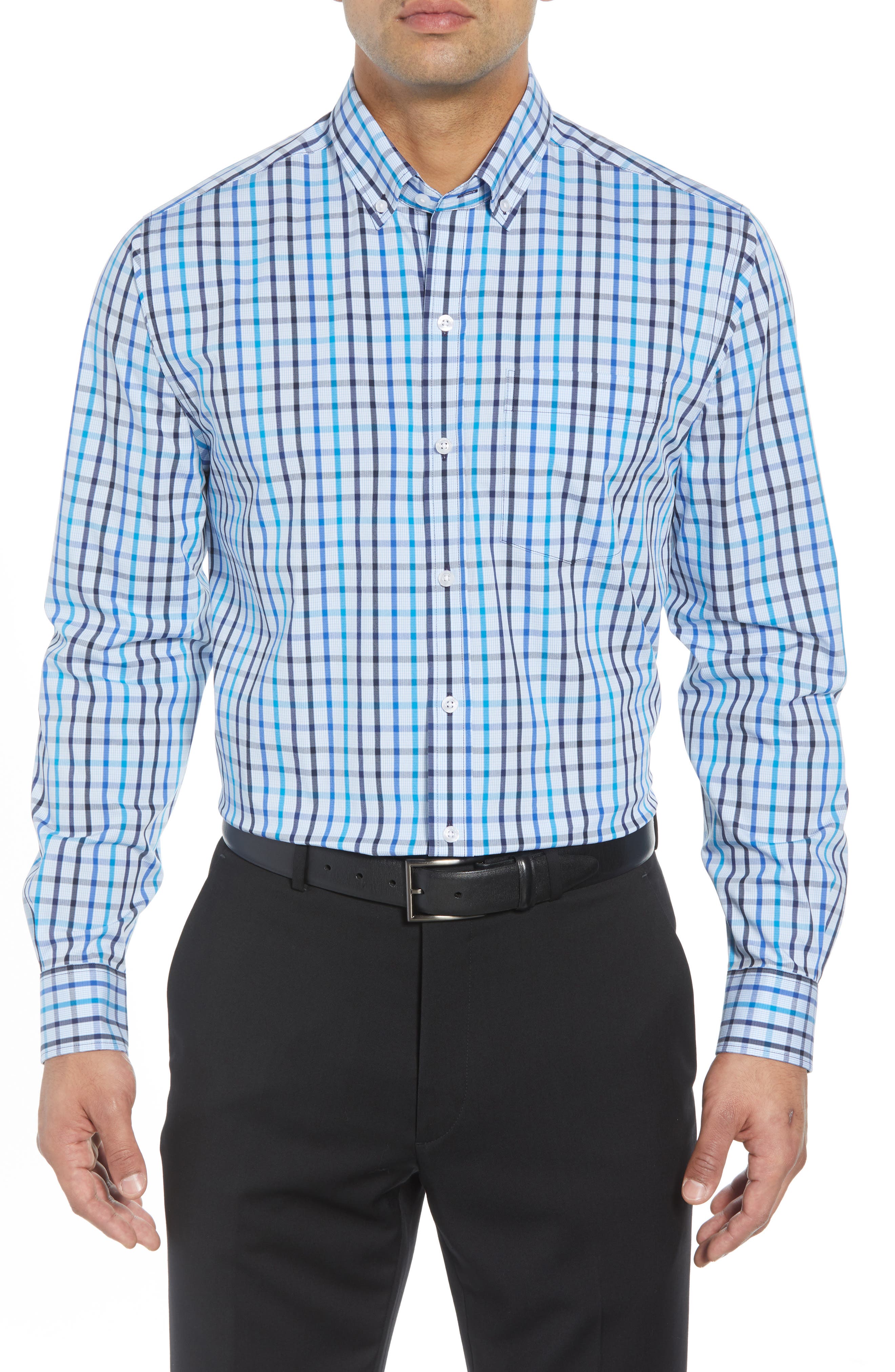 Cutter & Buck Clarence Regular Fit Check Sport Shirt, Blue