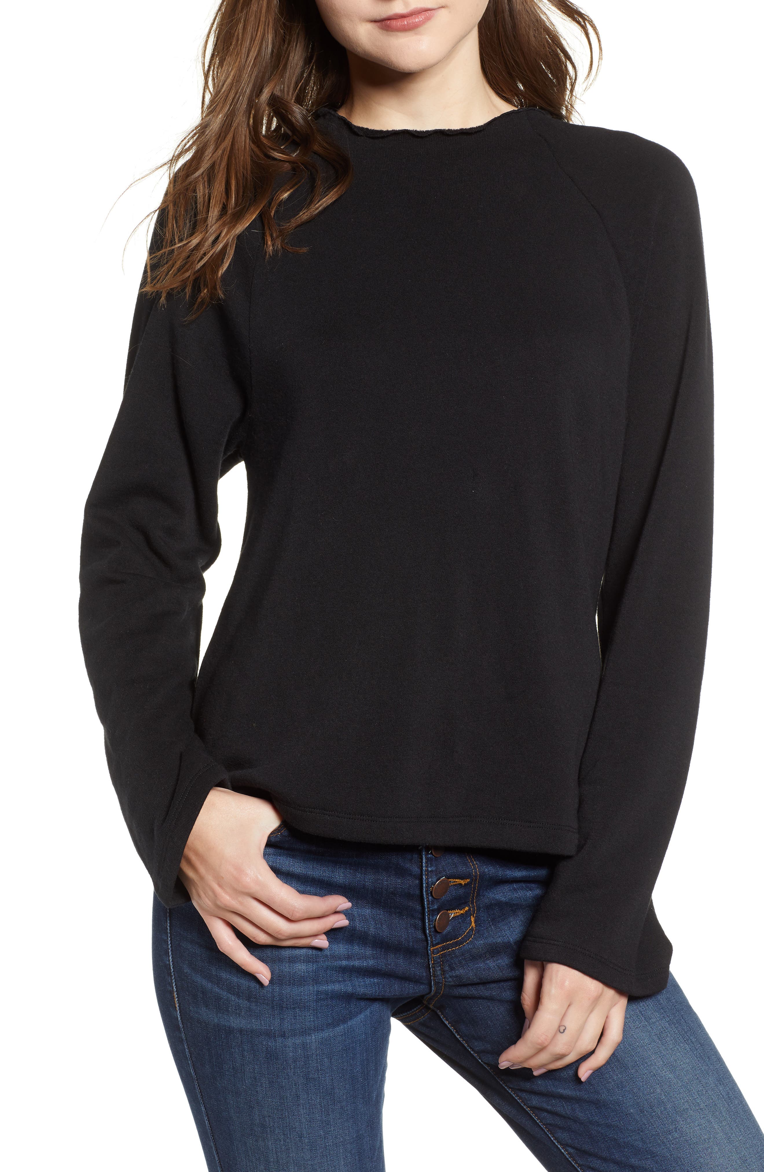 Bp. Lettuce Hem Fleece Pullover, Black