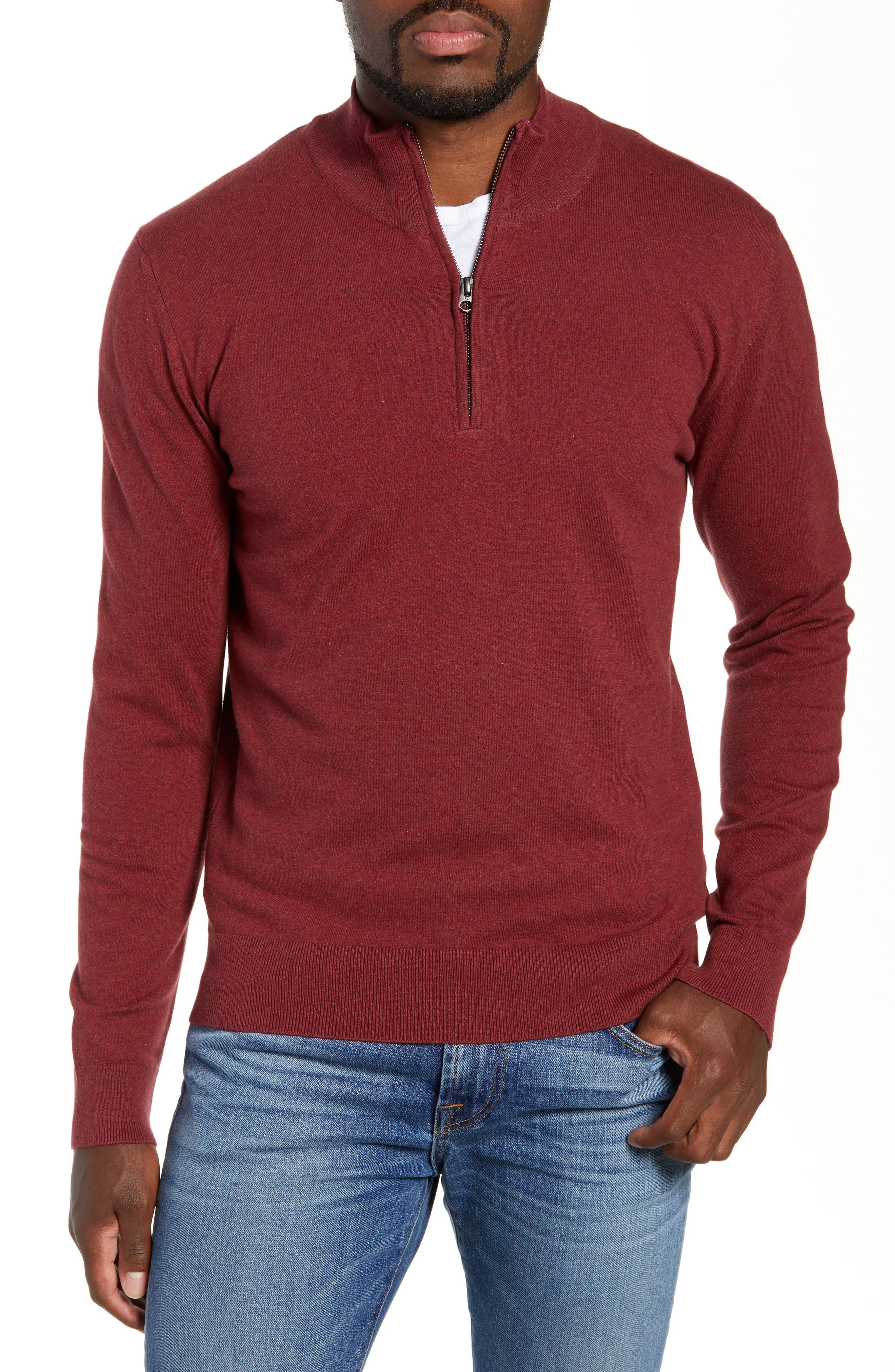 French Connection Stretch Cotton Quarter Zip Sweater, Red