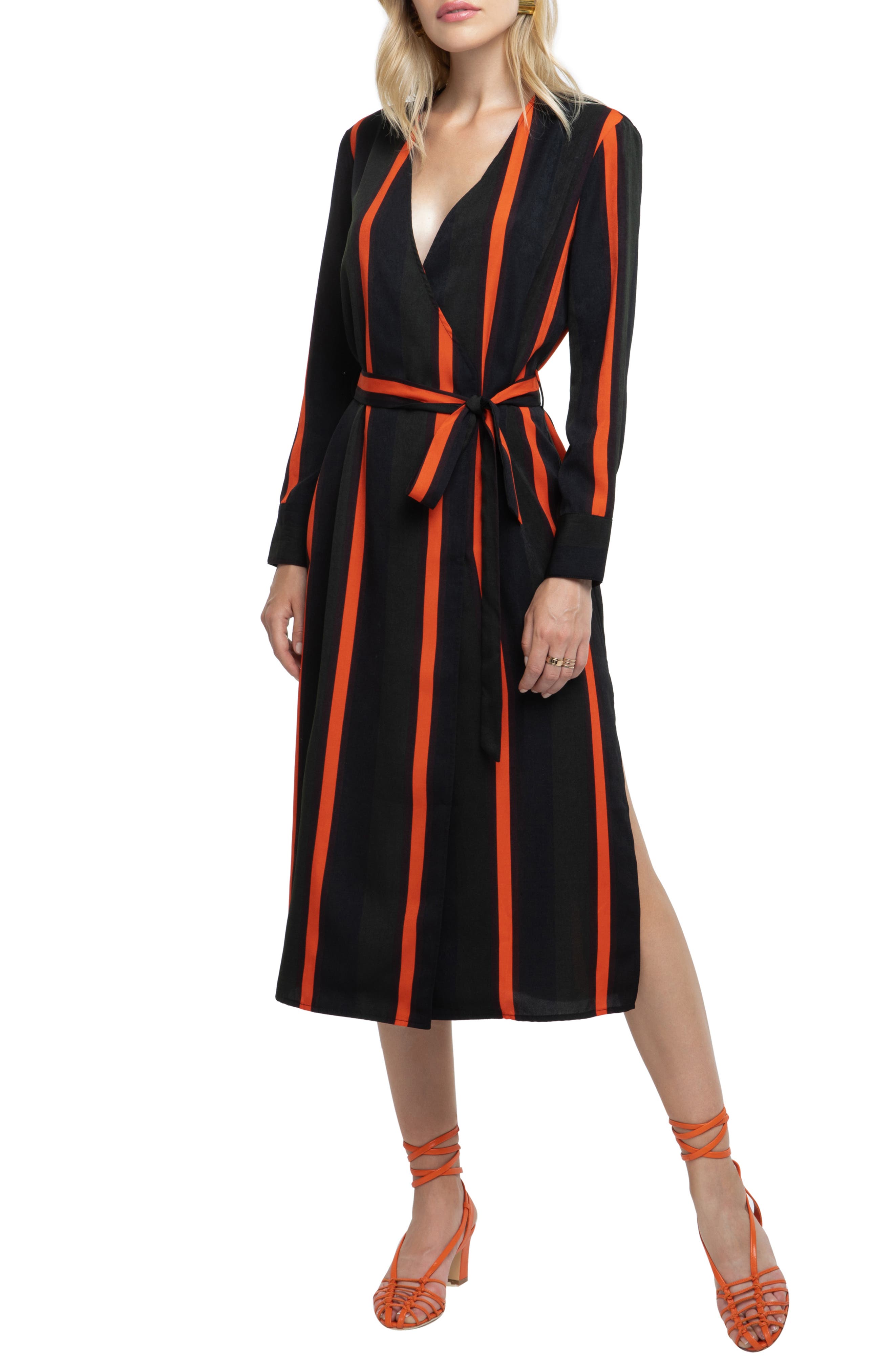 Astr The Label Stripe Wrap Dress, Green