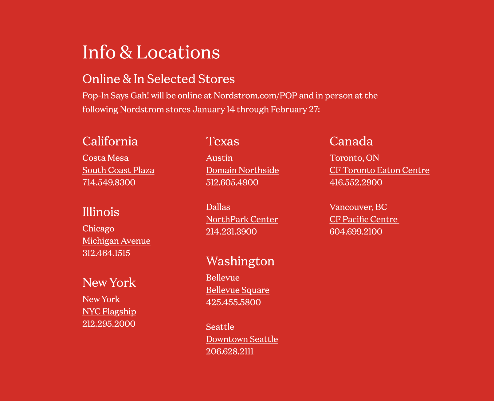 Pop-In info and locations.