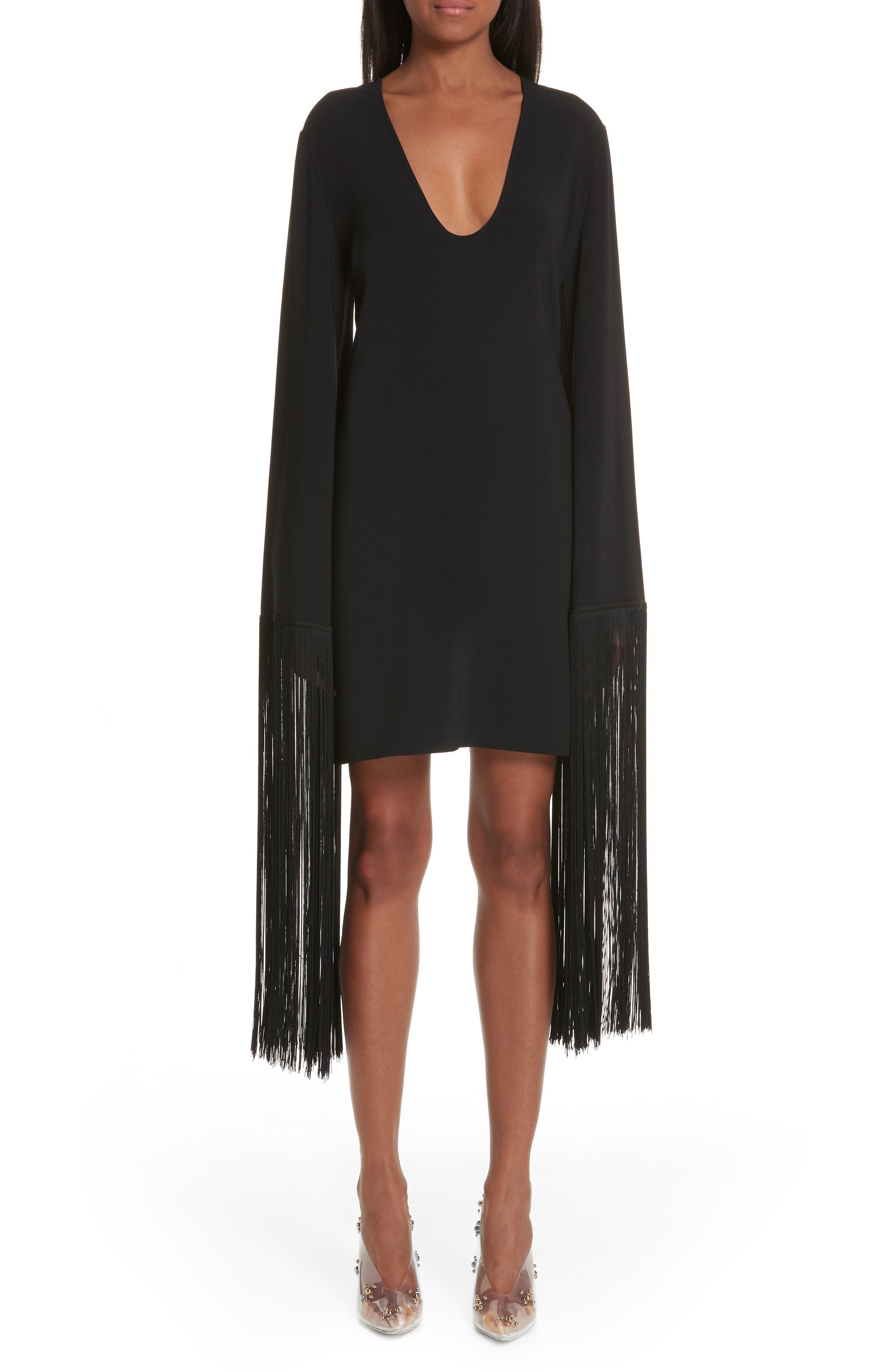 Stella Mccartney Fringe Cuff Shift Dress, 6 IT - Black