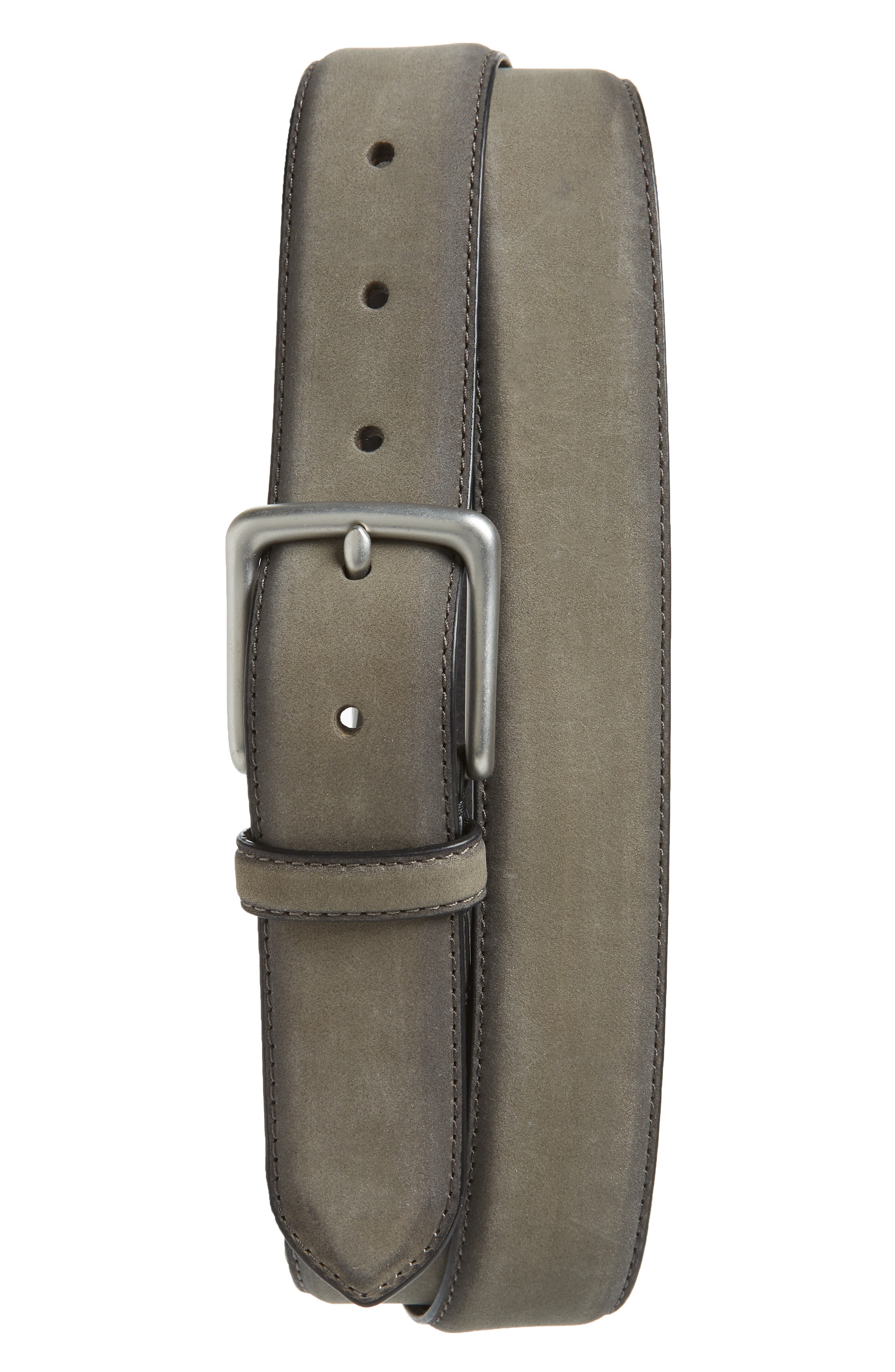 Allsaints Nubuck Leather Belt, Grey/ Dull Nickel