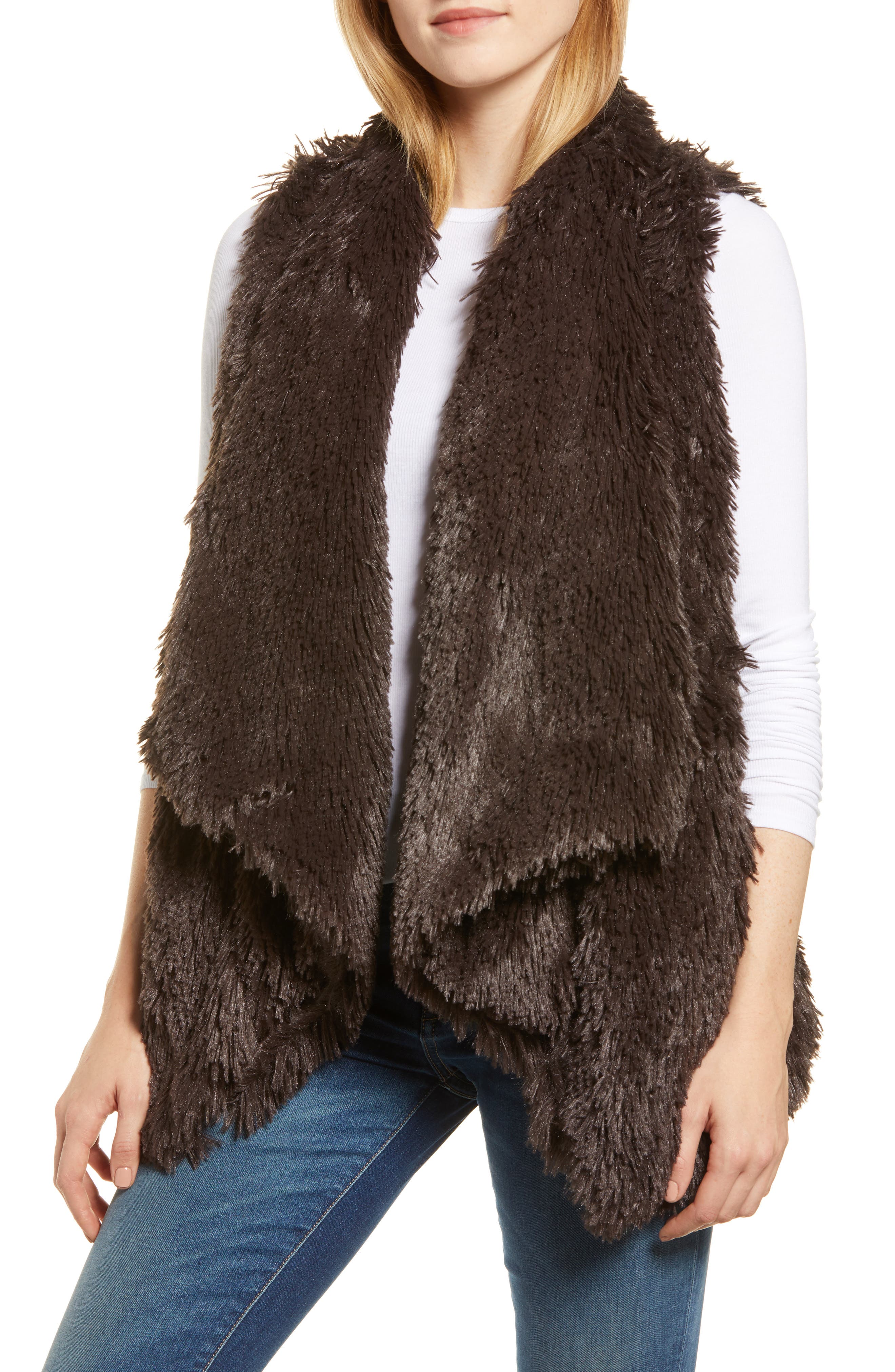 Wit & Wisdom Draped Faux Fur Vest, Brown