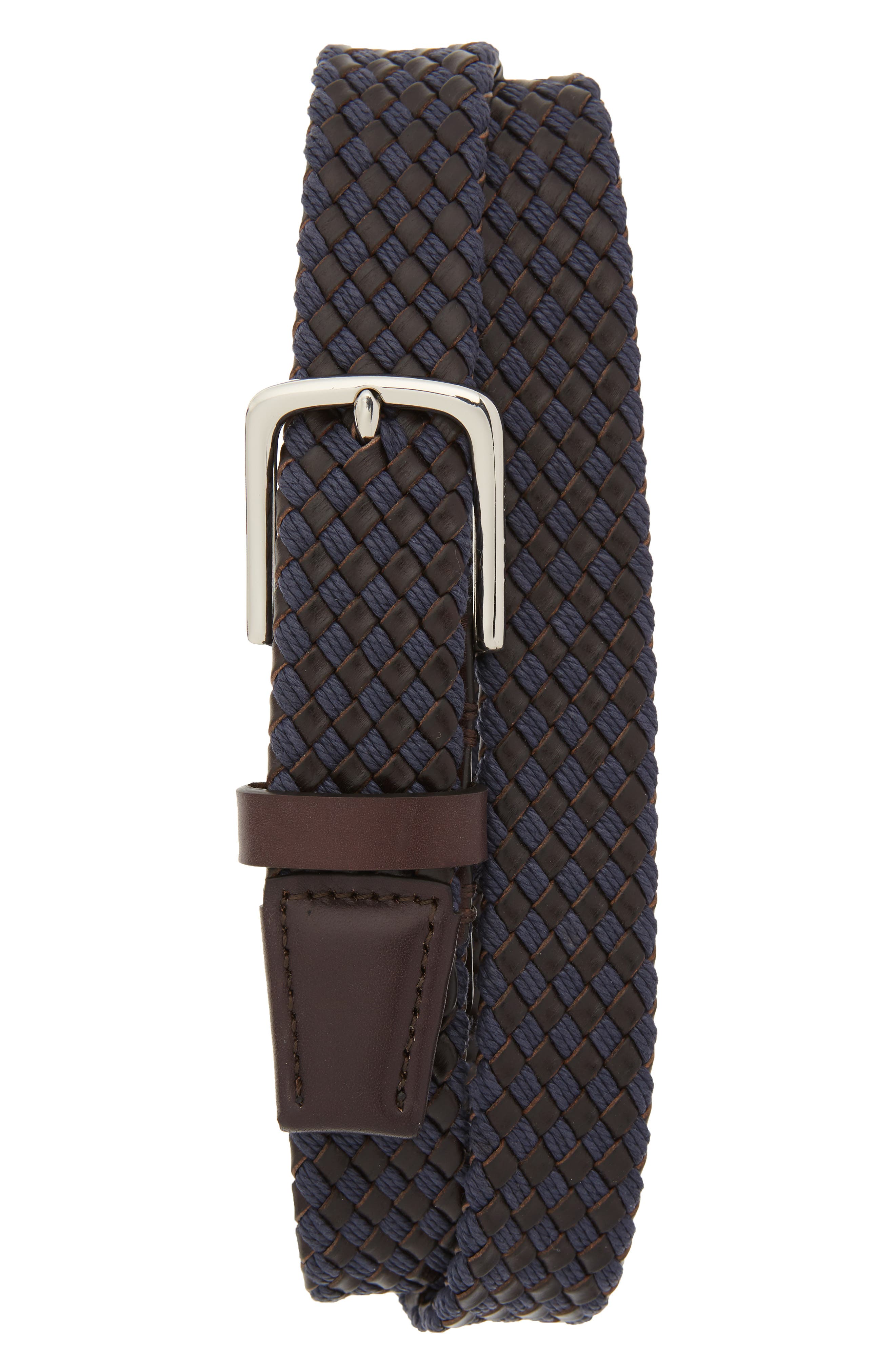 Cole Haan Braided Leather & Jute Belt, Navy/ Polished Nickel