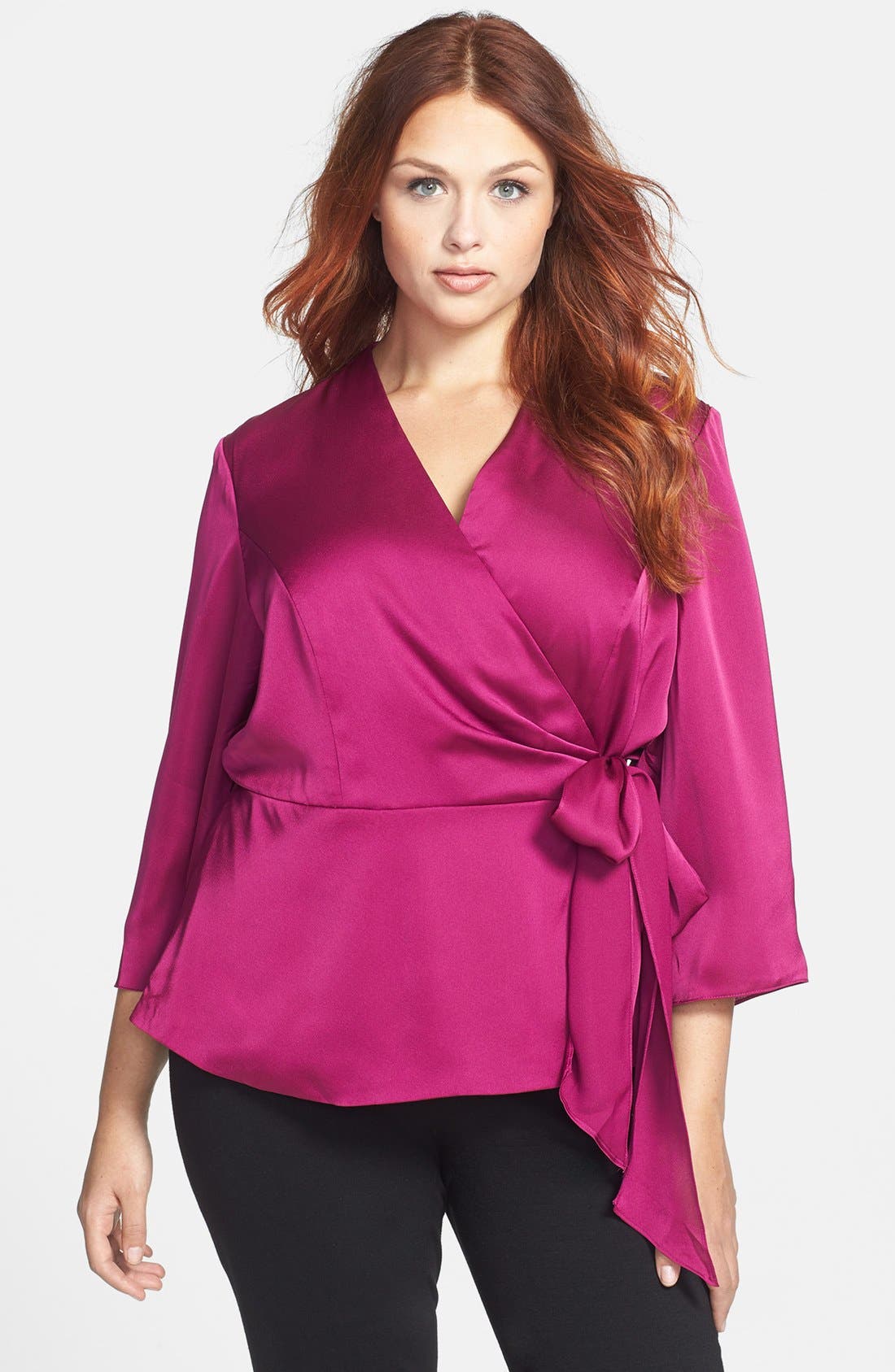 Alex Evenings Side Tie Wrap Blouse (Plus Size) | Nordstrom