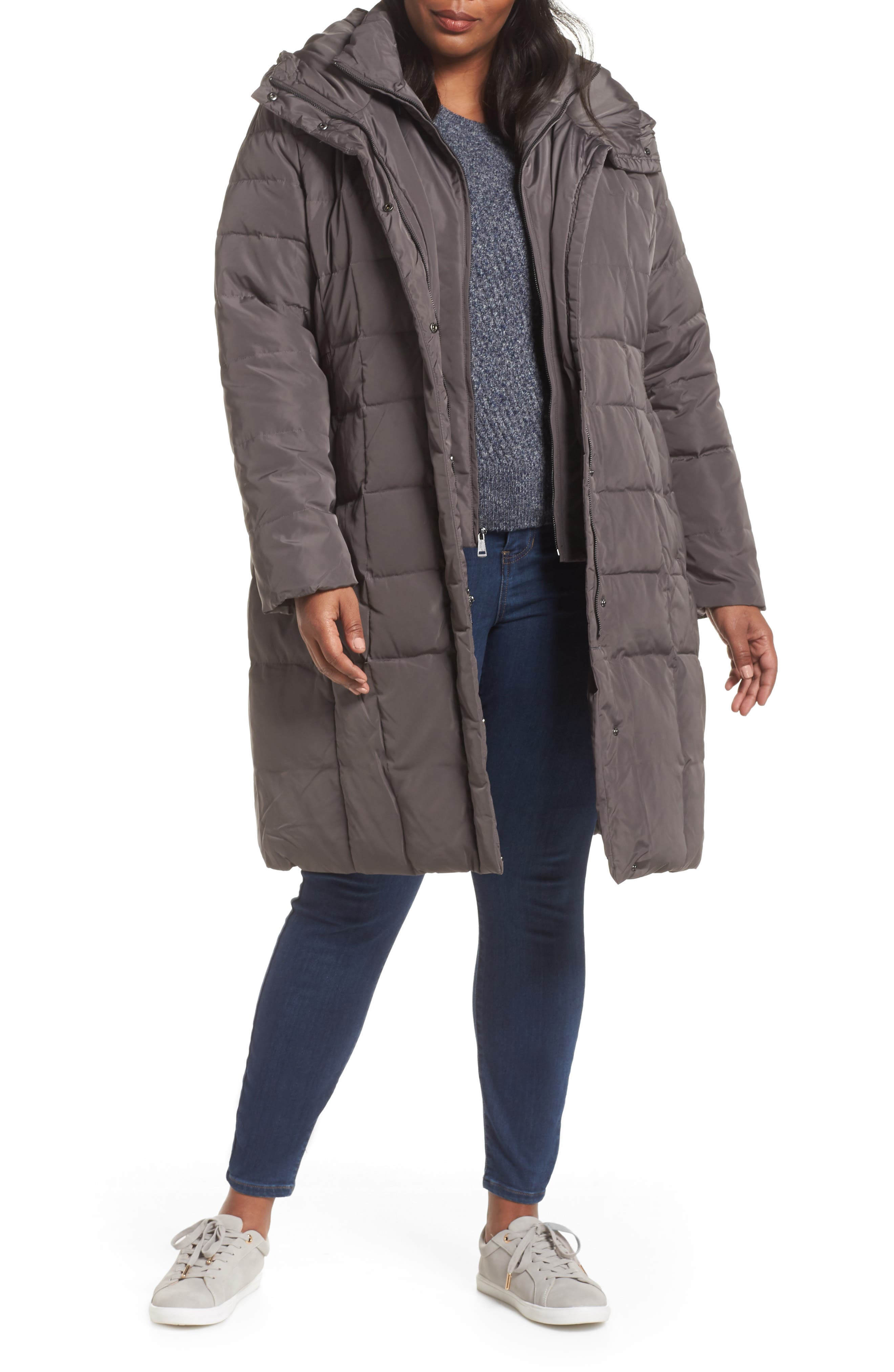 Plus Size Cole Haan Signature Bib Inset Coat, Grey