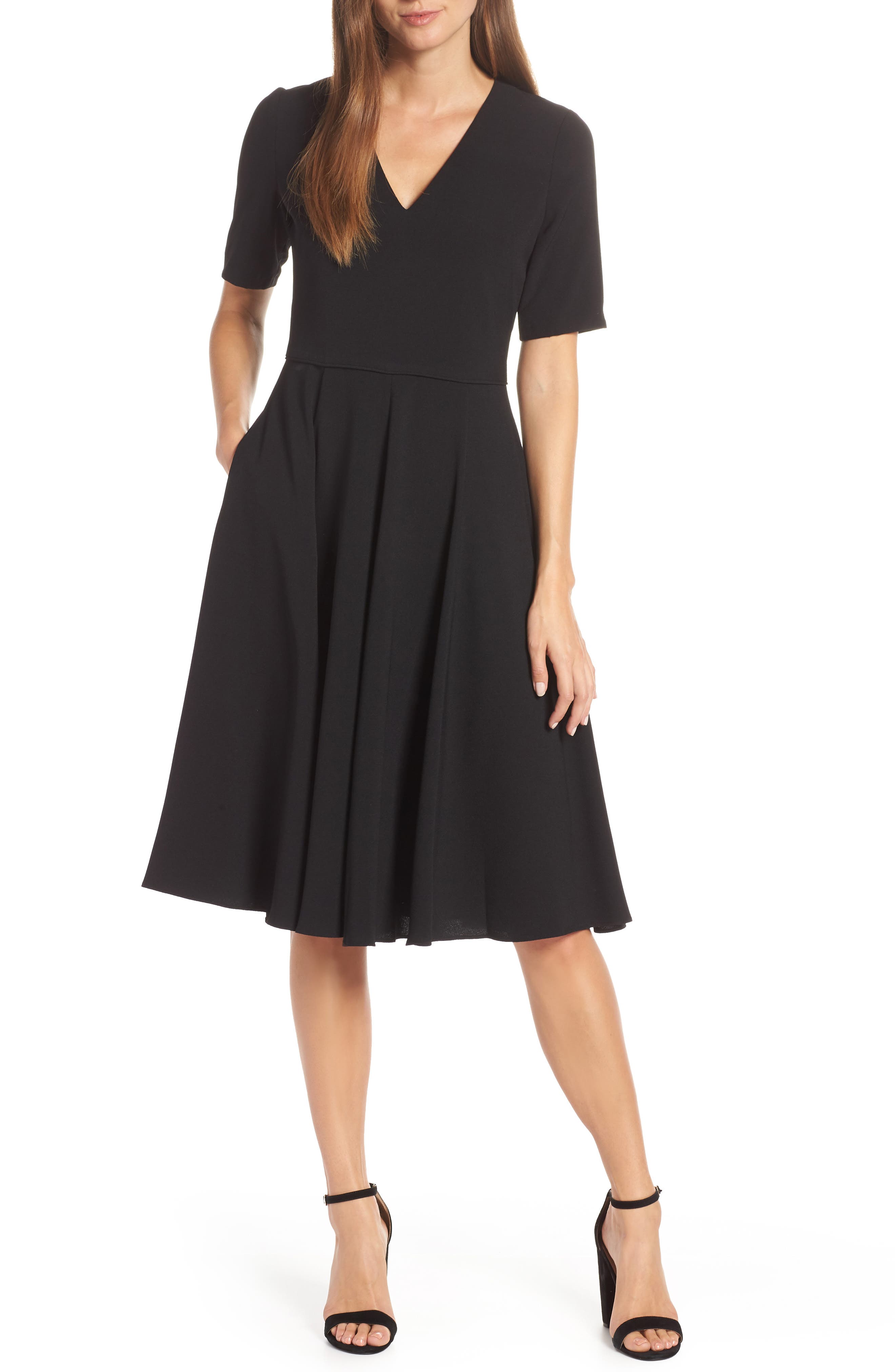 Gal Meets Glam Collection Edith City Crepe Fit & Flare Midi Dress, Black
