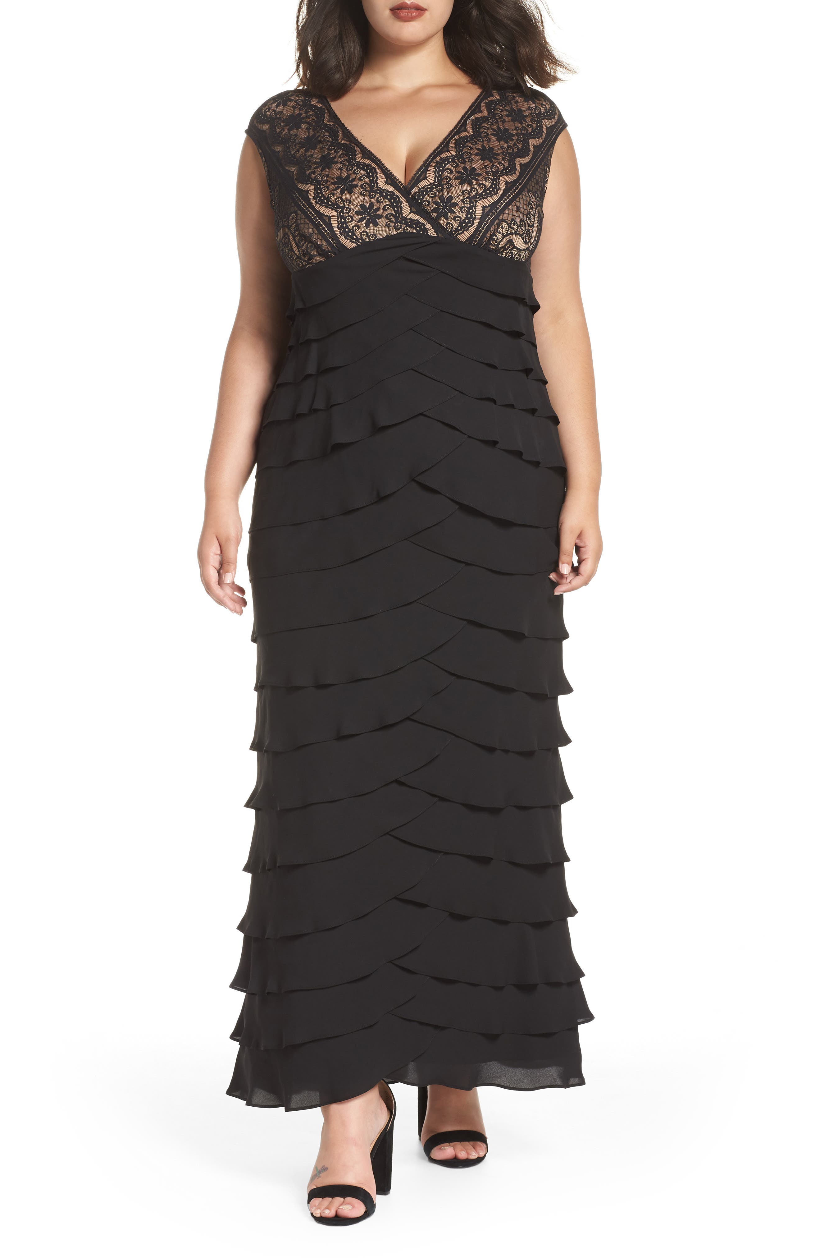 Plus Size Adrianna Papell Lace & Shutter Pleat Gown