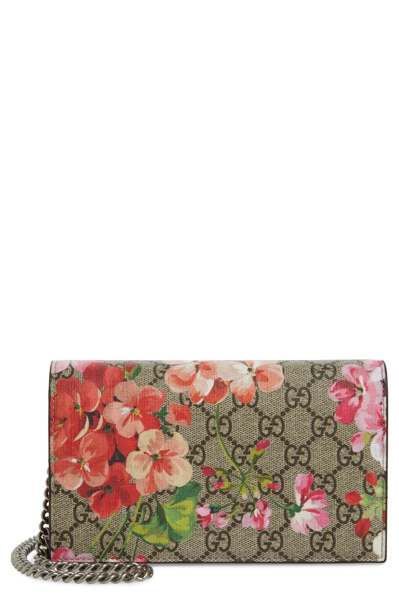 Gucci GG Blooms Supreme Canvas Wallet on a Chain | Nordstrom