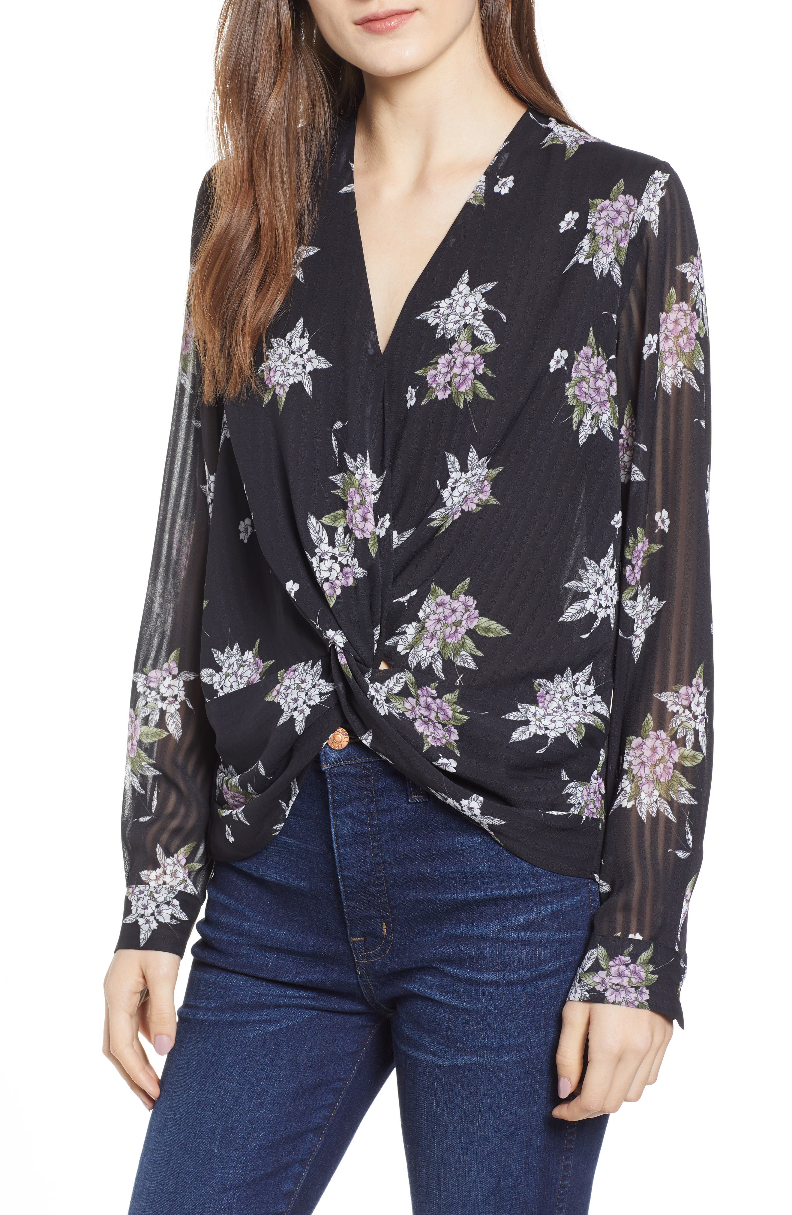Heartloom Camille Floral Print Top, Black