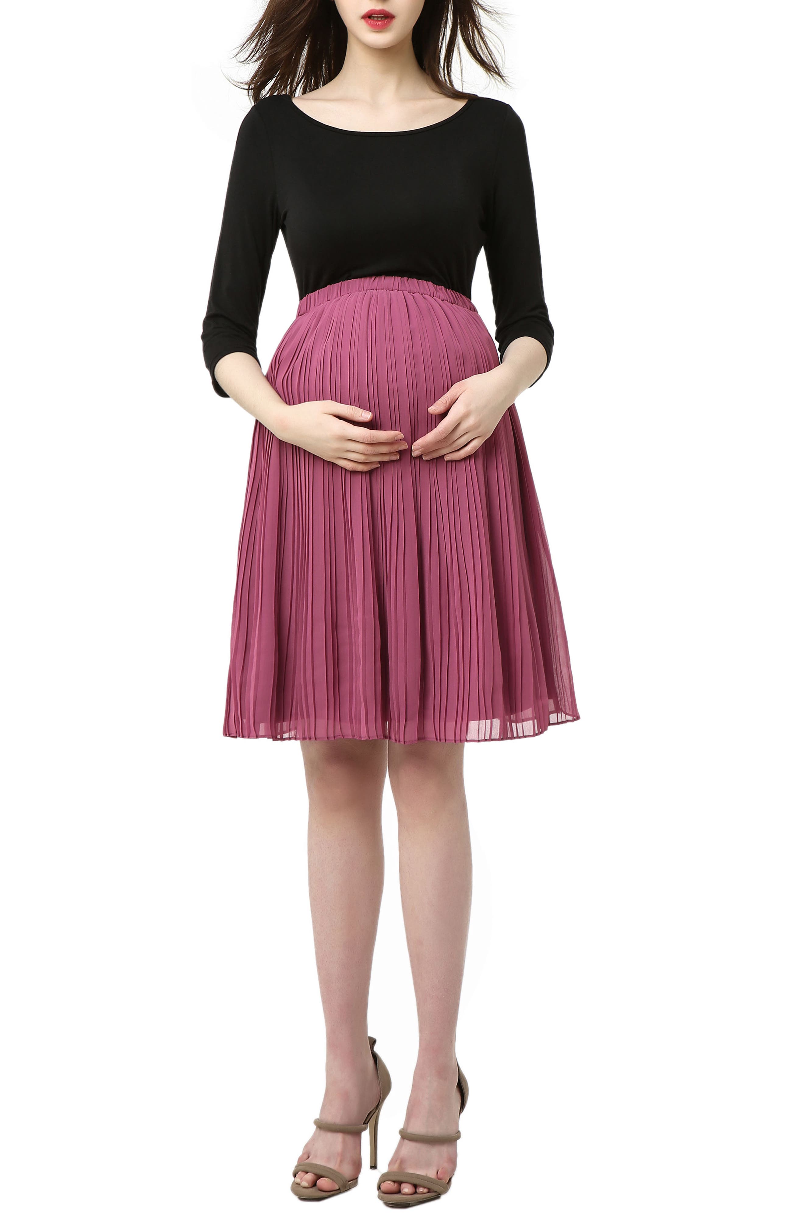 Kimi And Kai Marie Colorblock Pleat Skirt Maternity Dress, Black