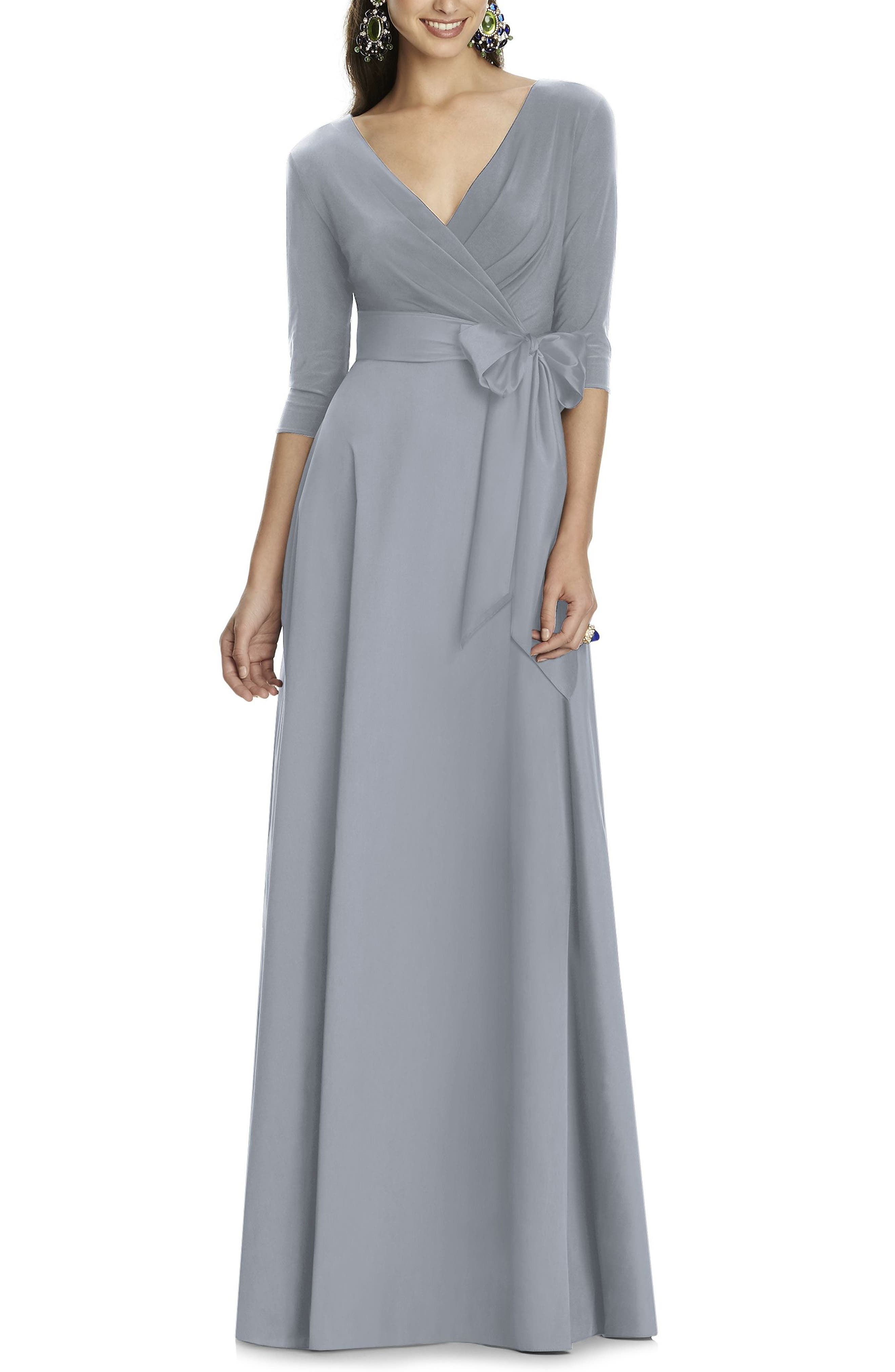 Alfred Sung Jersey & Mikado A-Line Gown, Grey