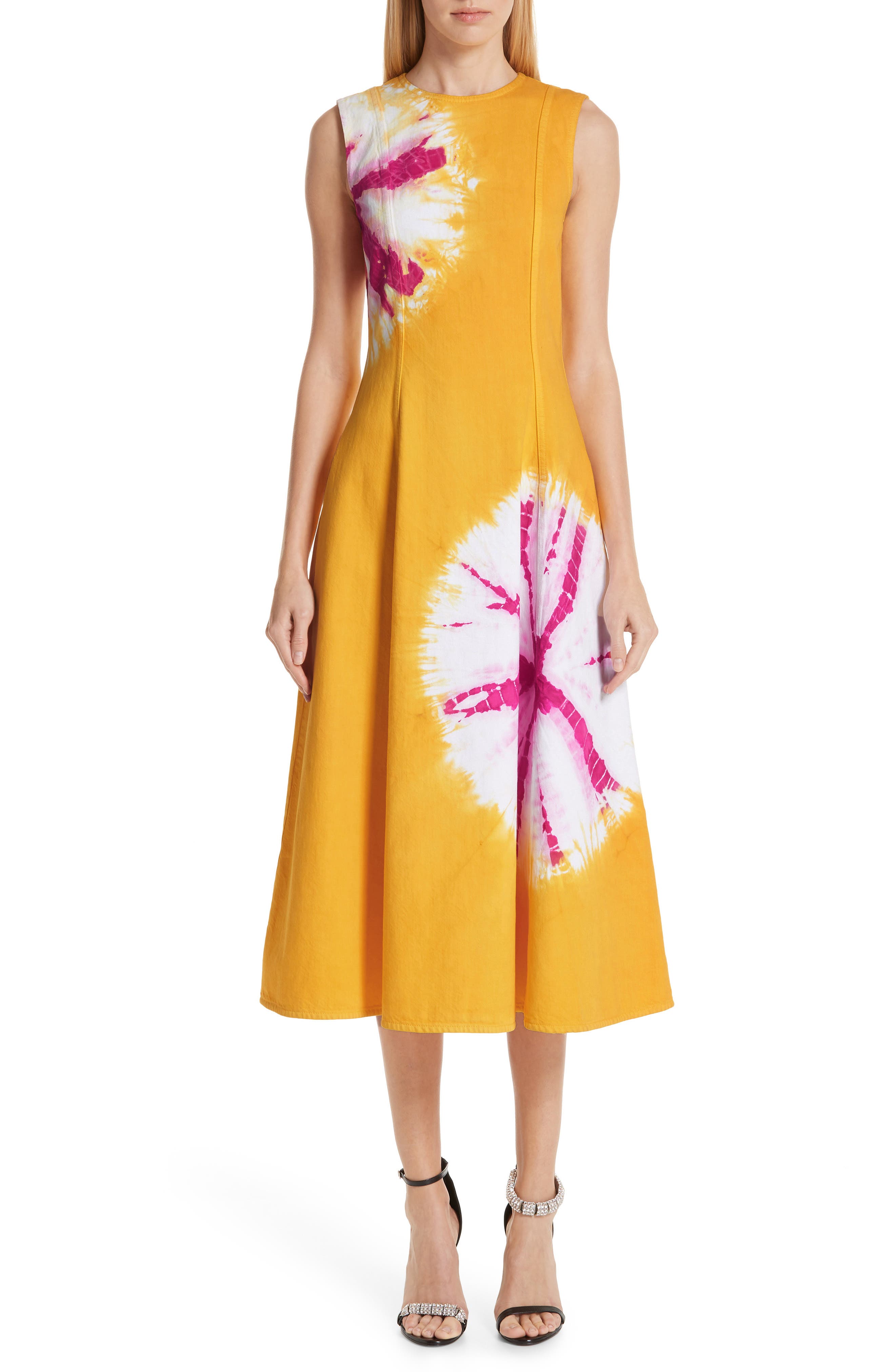 Calvin Klein 205W39Nyc Tie Dye Fit & Flare Midi Dress, 6 IT - Yellow