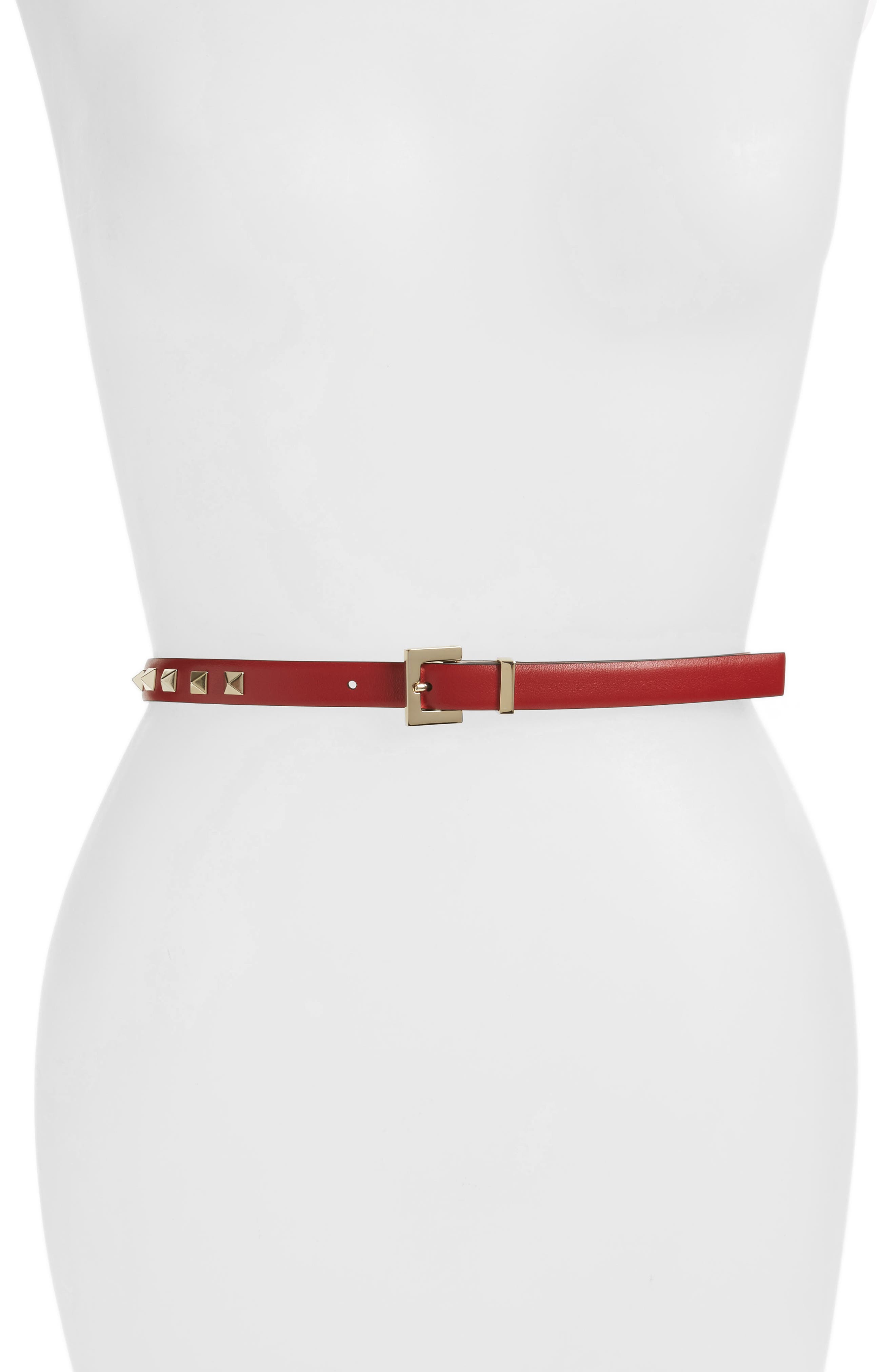 Valentino Garavani Rockstud Skinny Calfskin Leather Belt