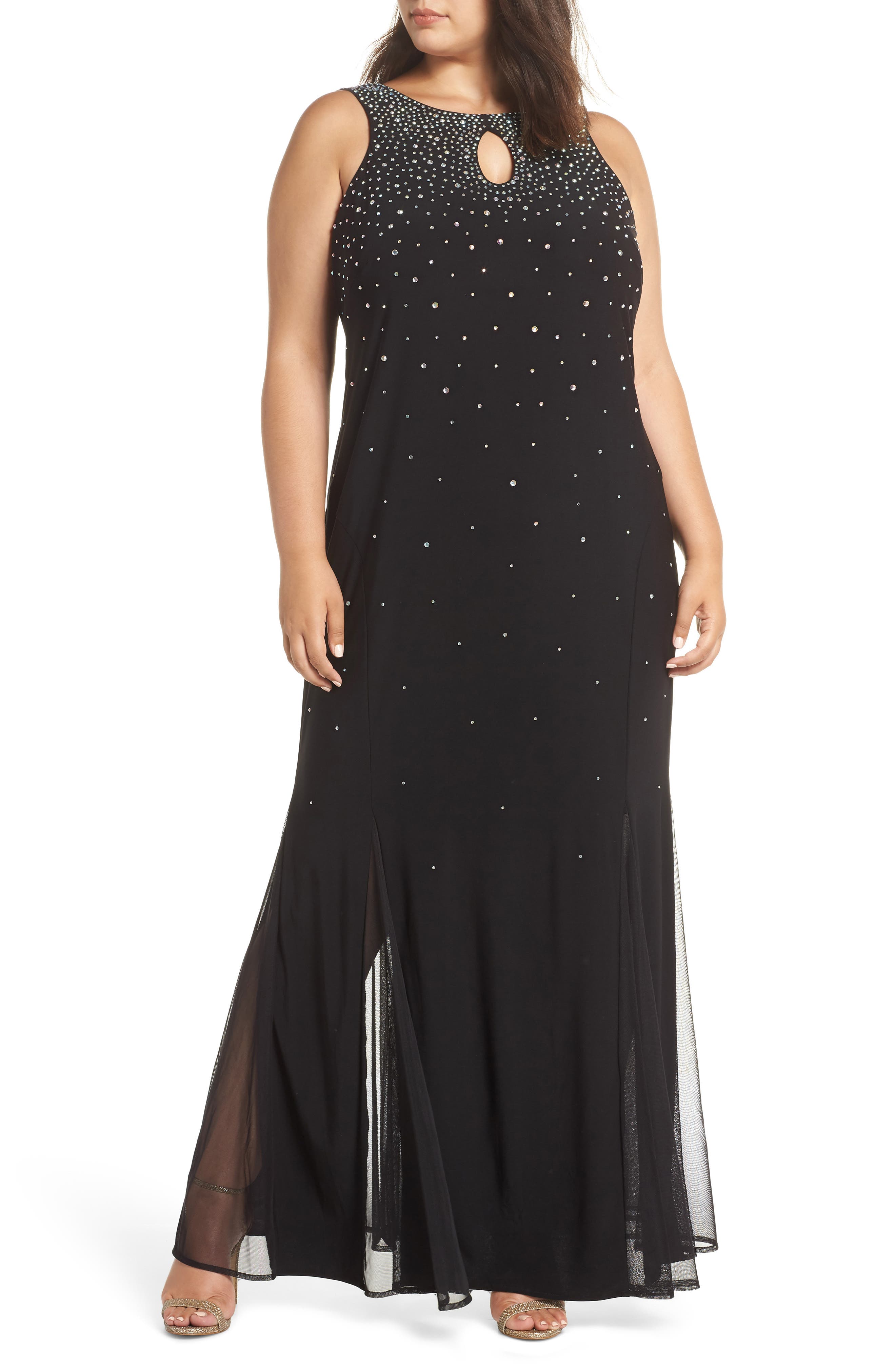Plus Size Morgan & Co. Rhinestone Trumpet Gown, Black