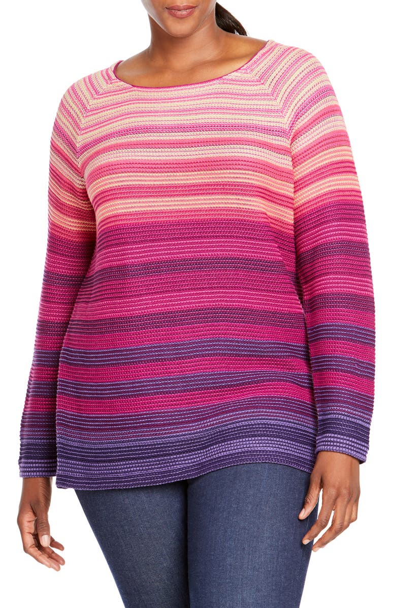 Foxcroft Tilda Texture Stripe Sweater (Plus Size) | Nordstrom