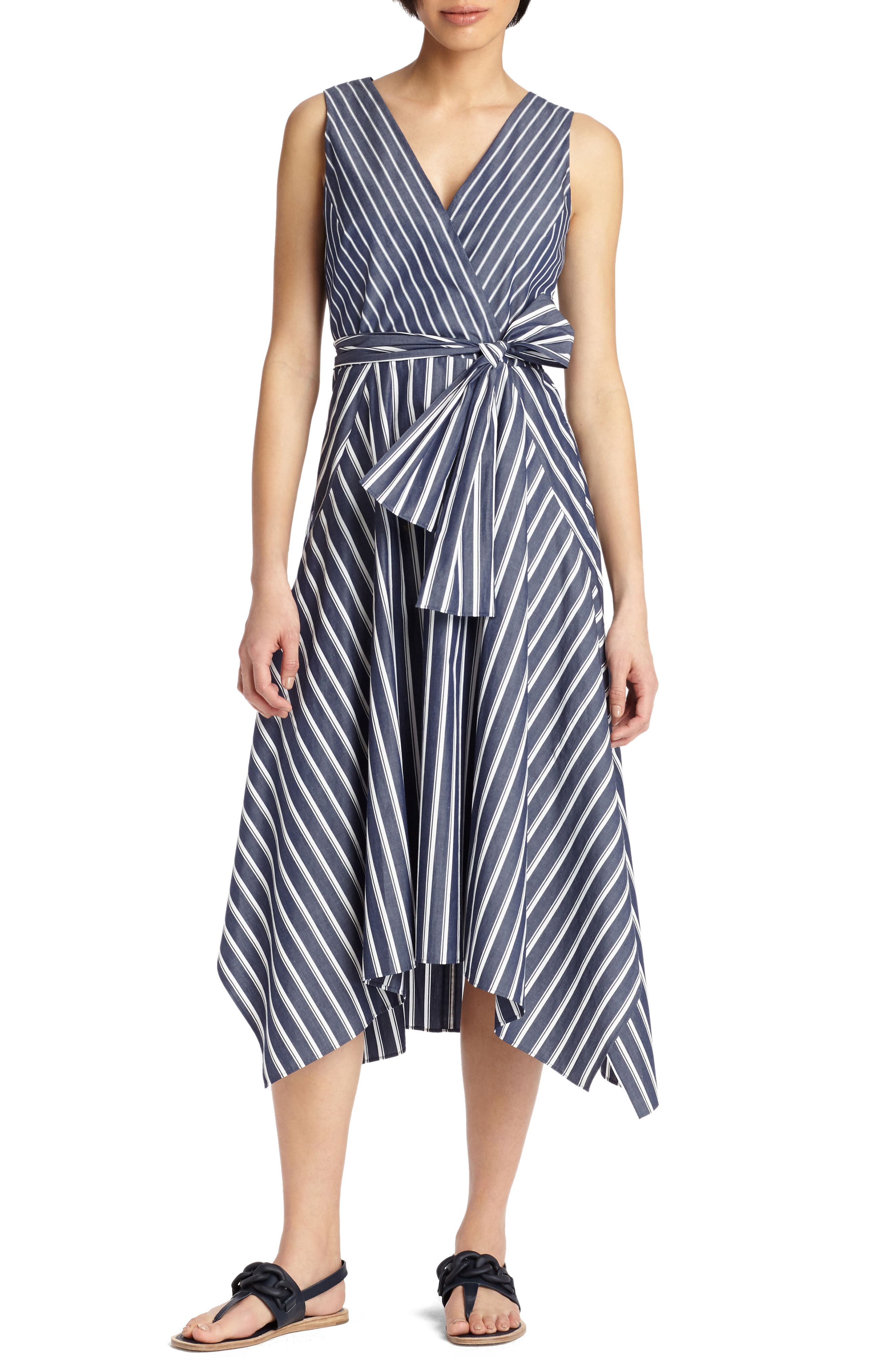 Lafayette 148 New York Demetria Stripe Poplin Dress, Blue