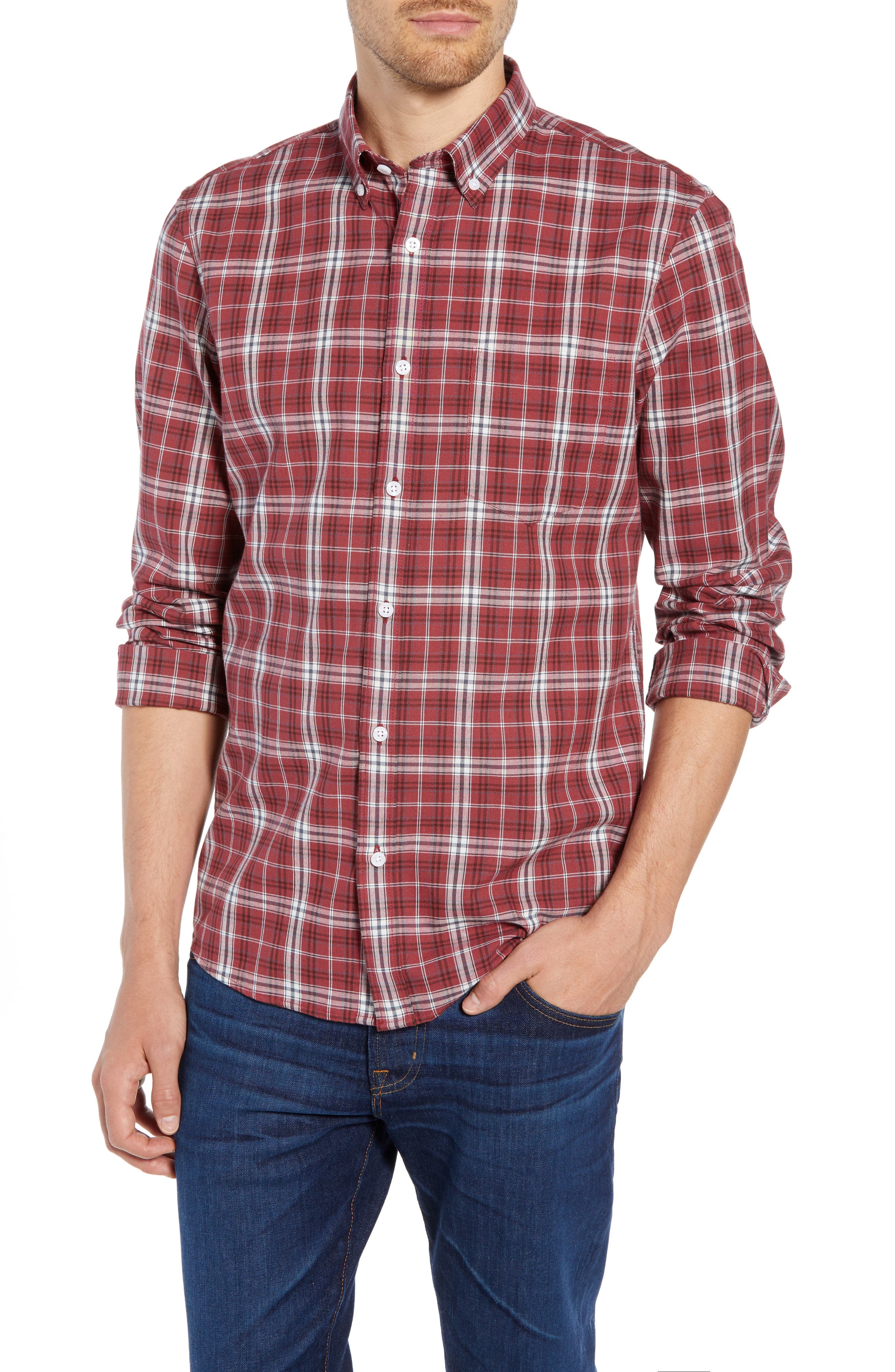 Nordstrom Shop Slim Fit Plaid Sport Shirt, Red