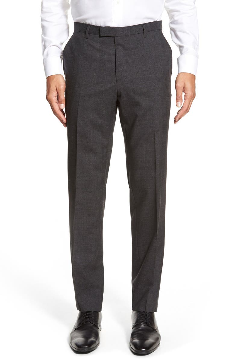 BOSS Flat Front Plaid Wool Trousers | Nordstrom