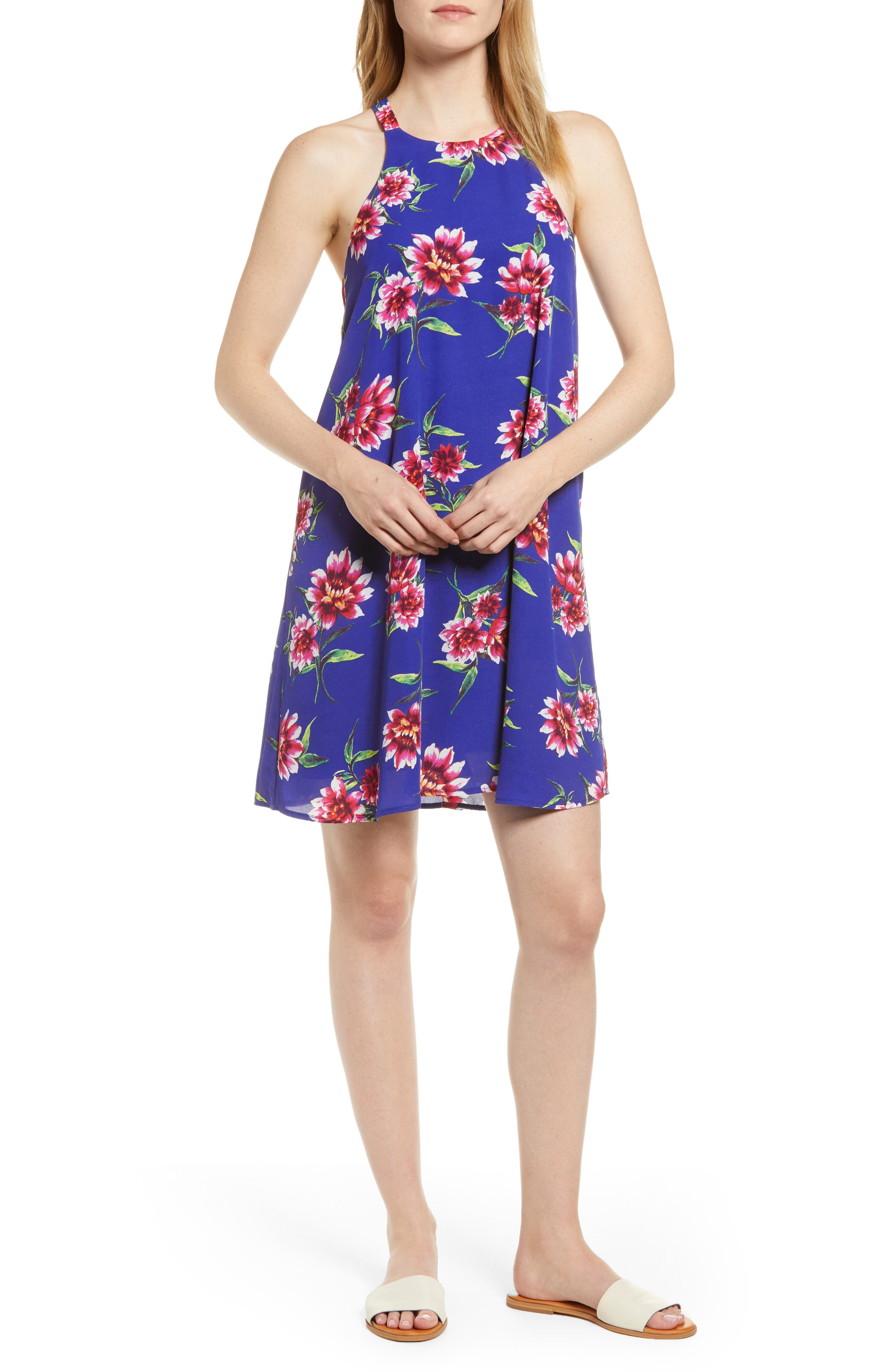 Petite Gibson X Hi Sugarplum! Naples Swing Halter Dress, Blue
