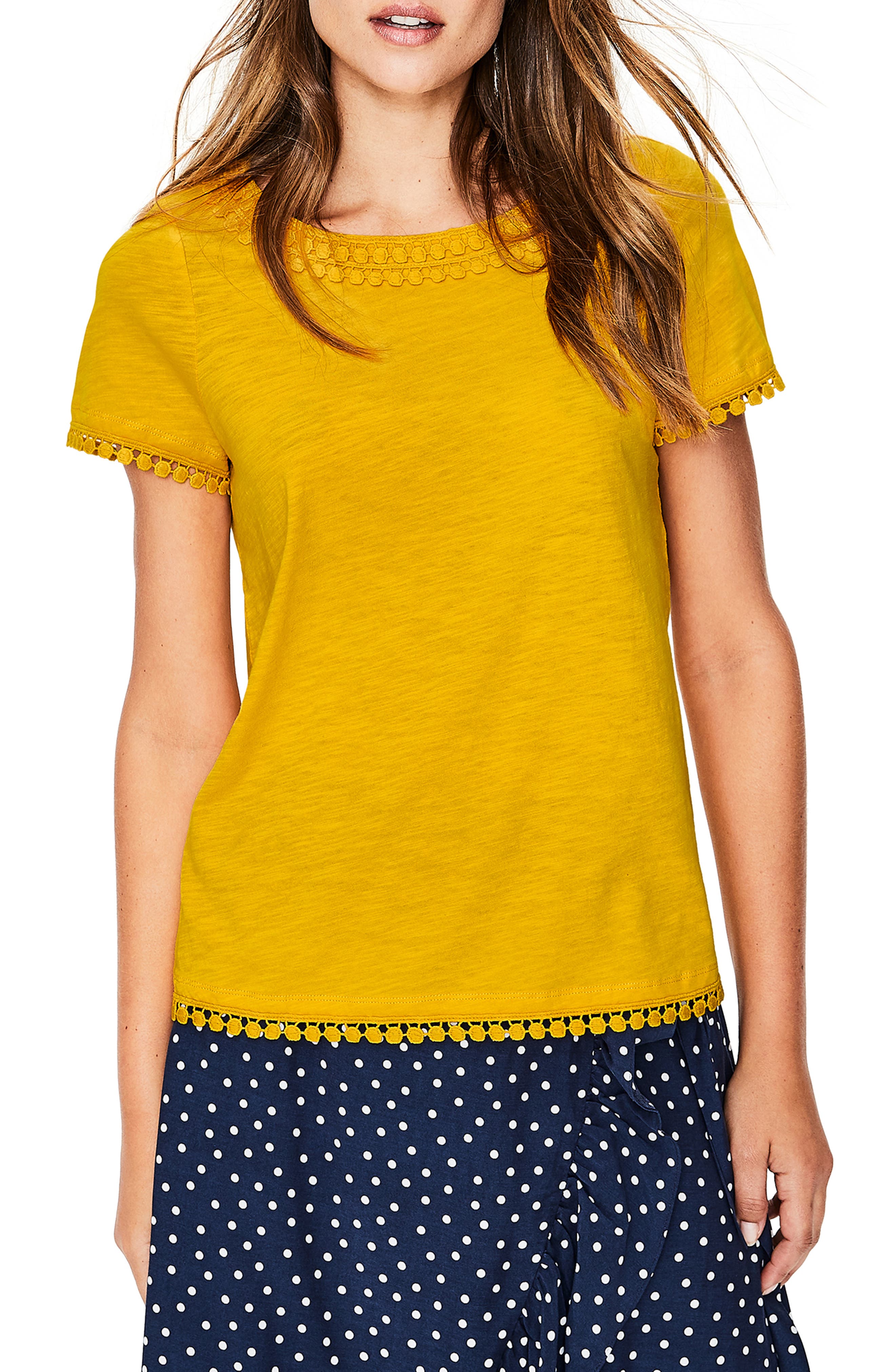 Boden Dot Trim Tee, Yellow