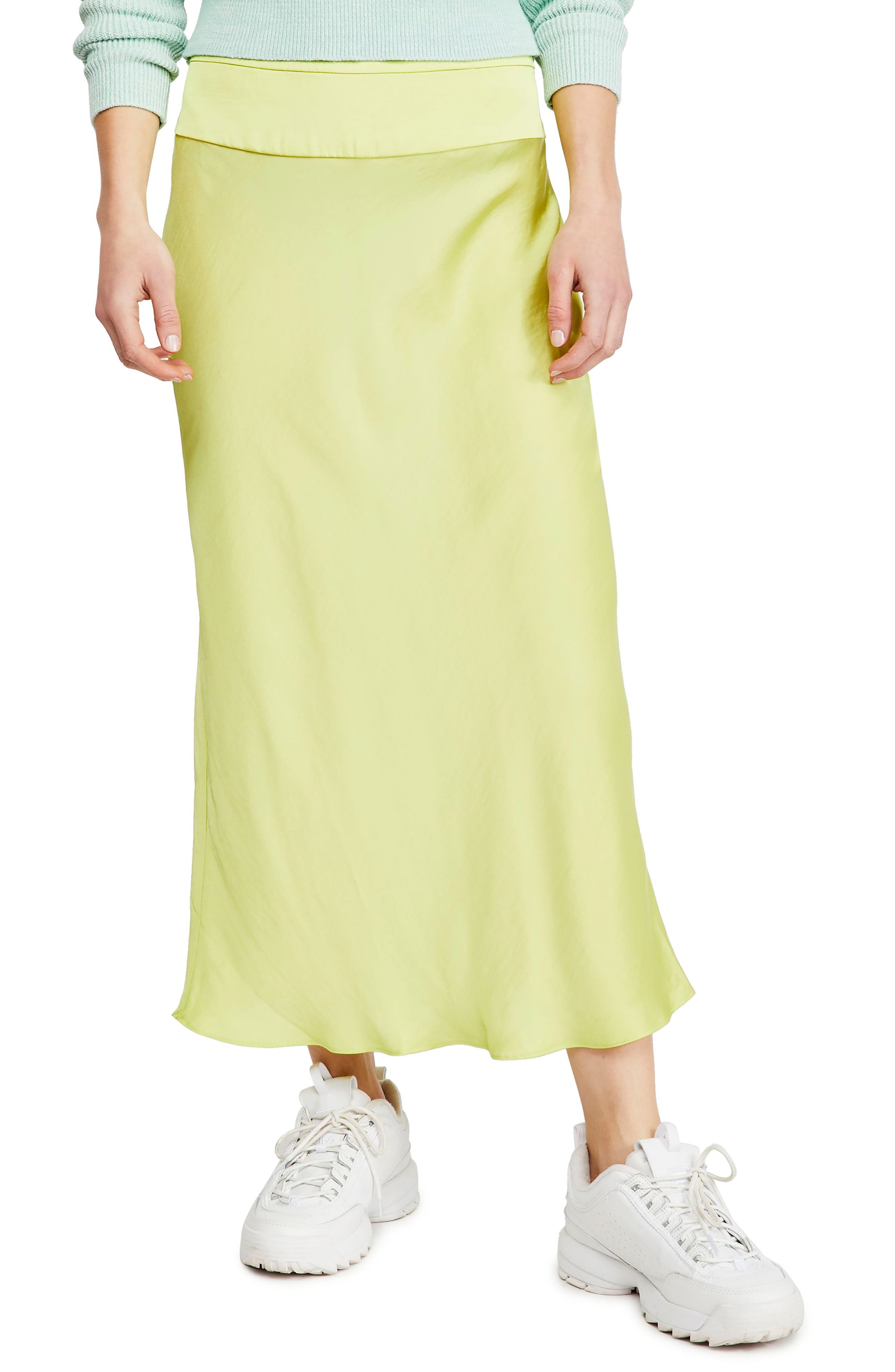 Free People Normani Bias Cut Satin Skirt, Green