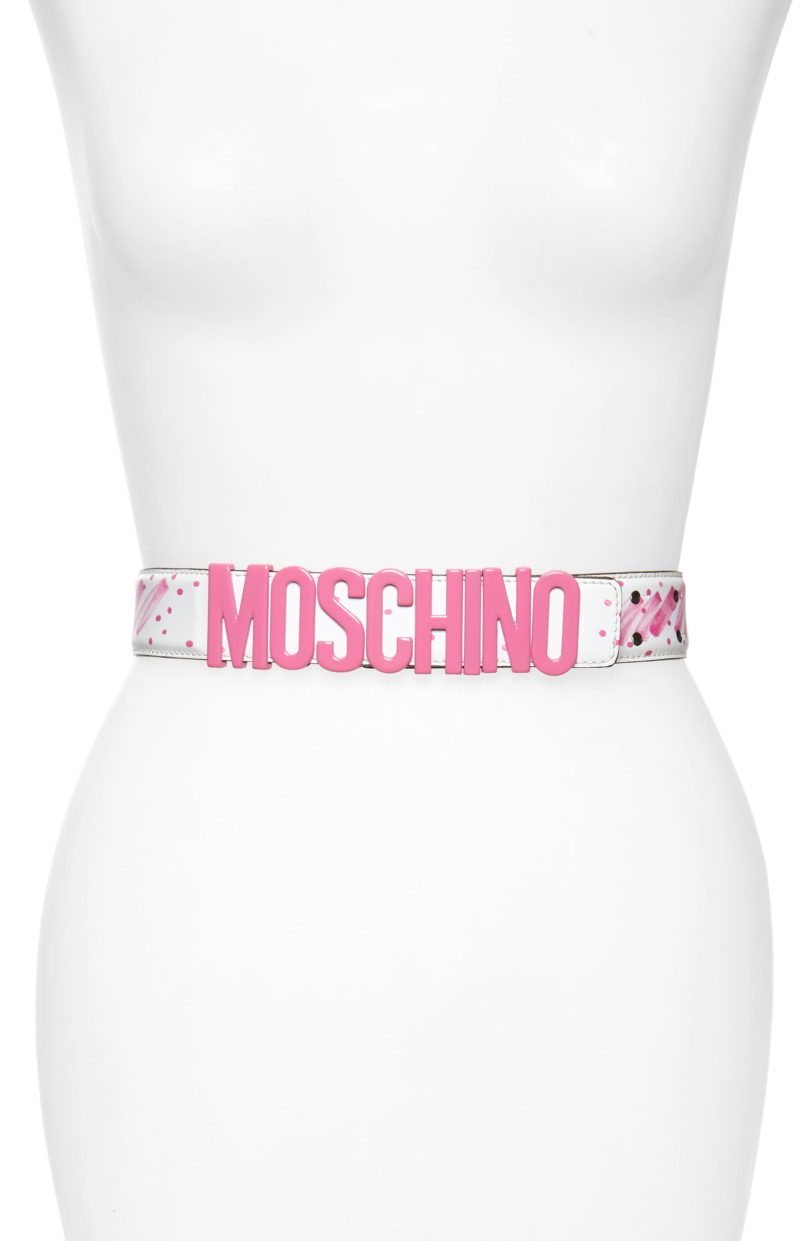 Moschino Chain Scribble Logo Belt, Fantasy Print Fuscia