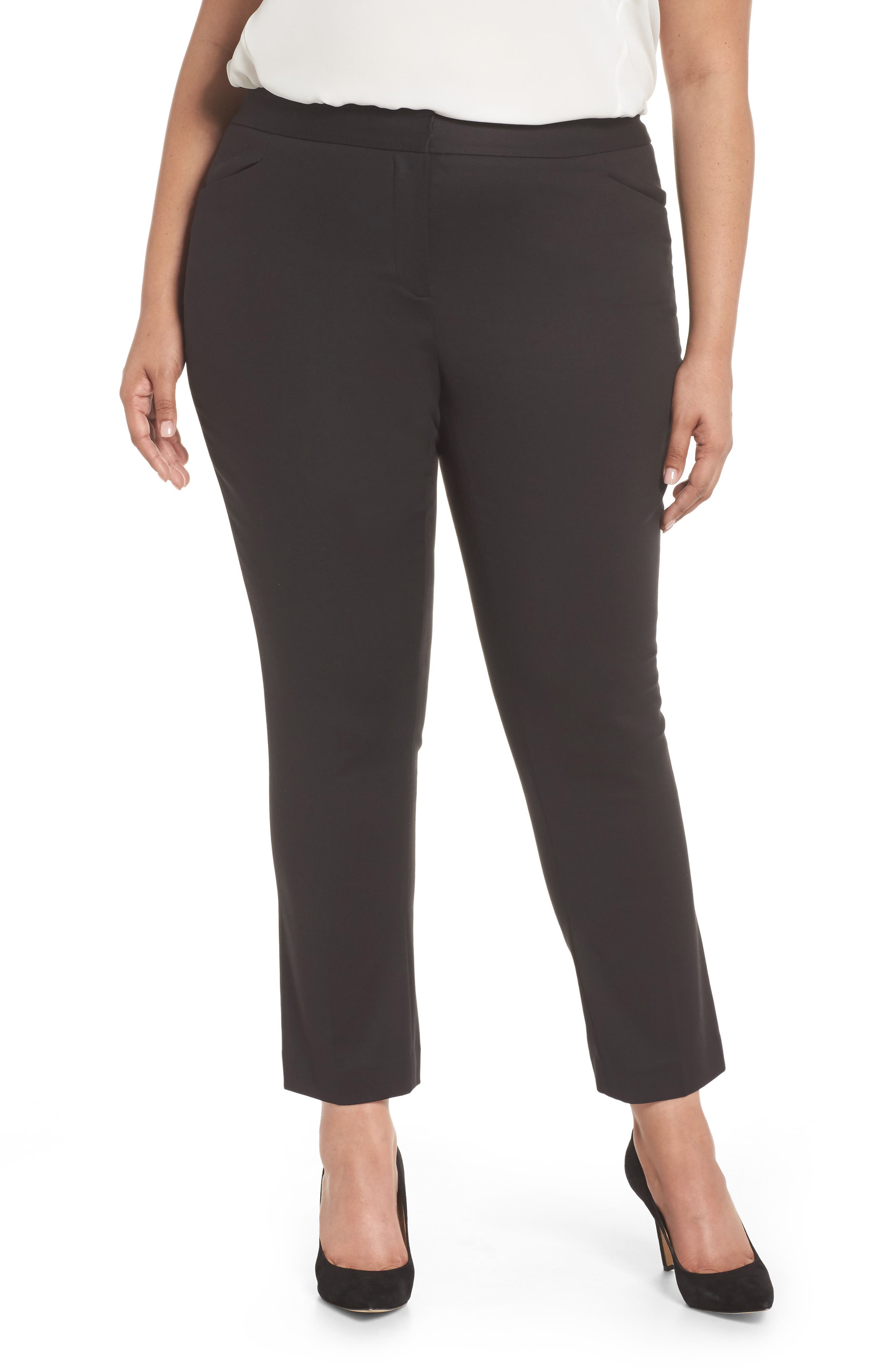 Vince Camuto High Rise Stretch Cotton Blend Ankle Pants (Plus Size