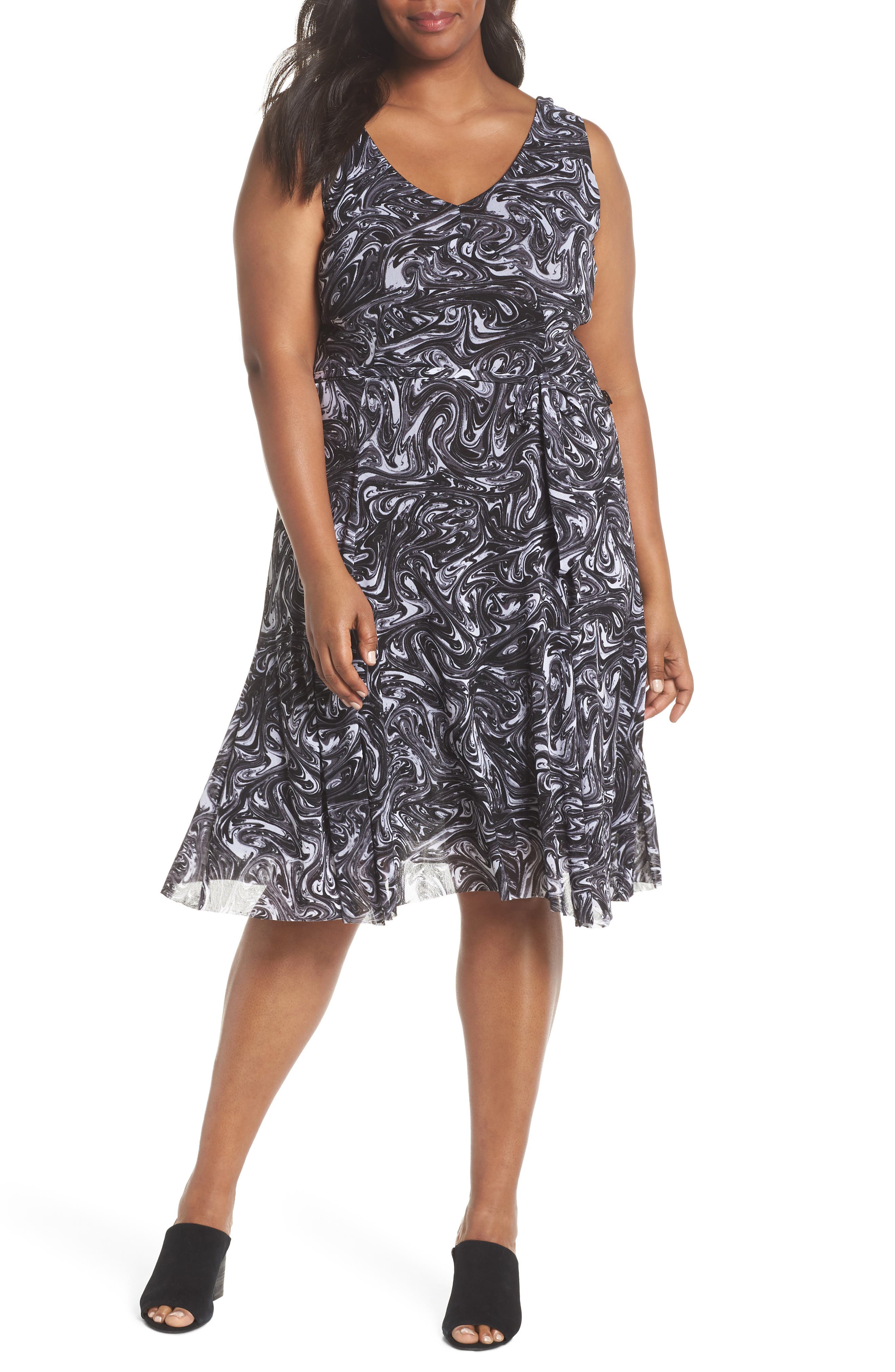 Plus Size Michael Michael Kors Watermark Swirl Flare Tank Dress, Black