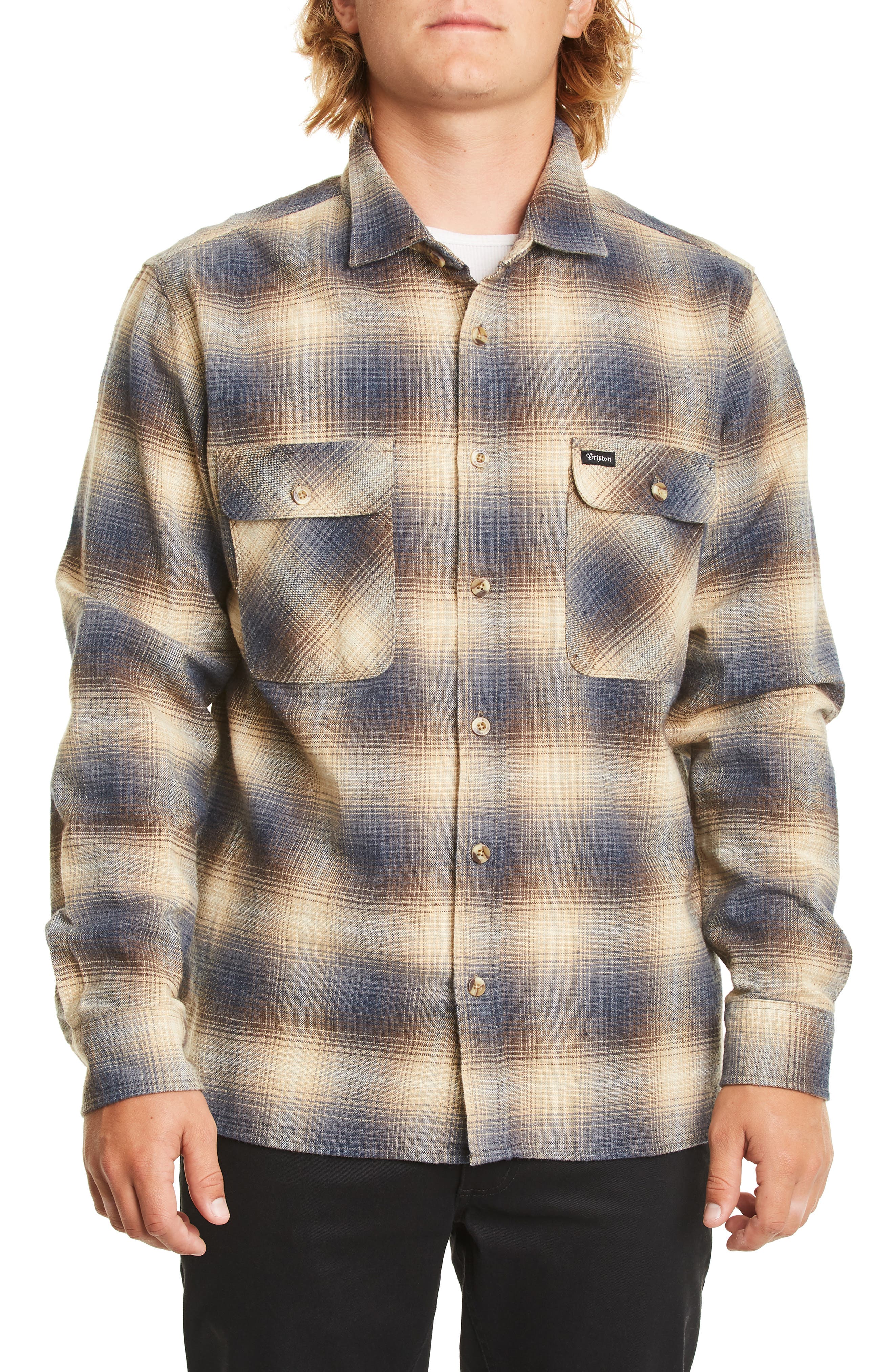 Brixton Archie Neppy Ombre Plaid Sport Shirt, Blue