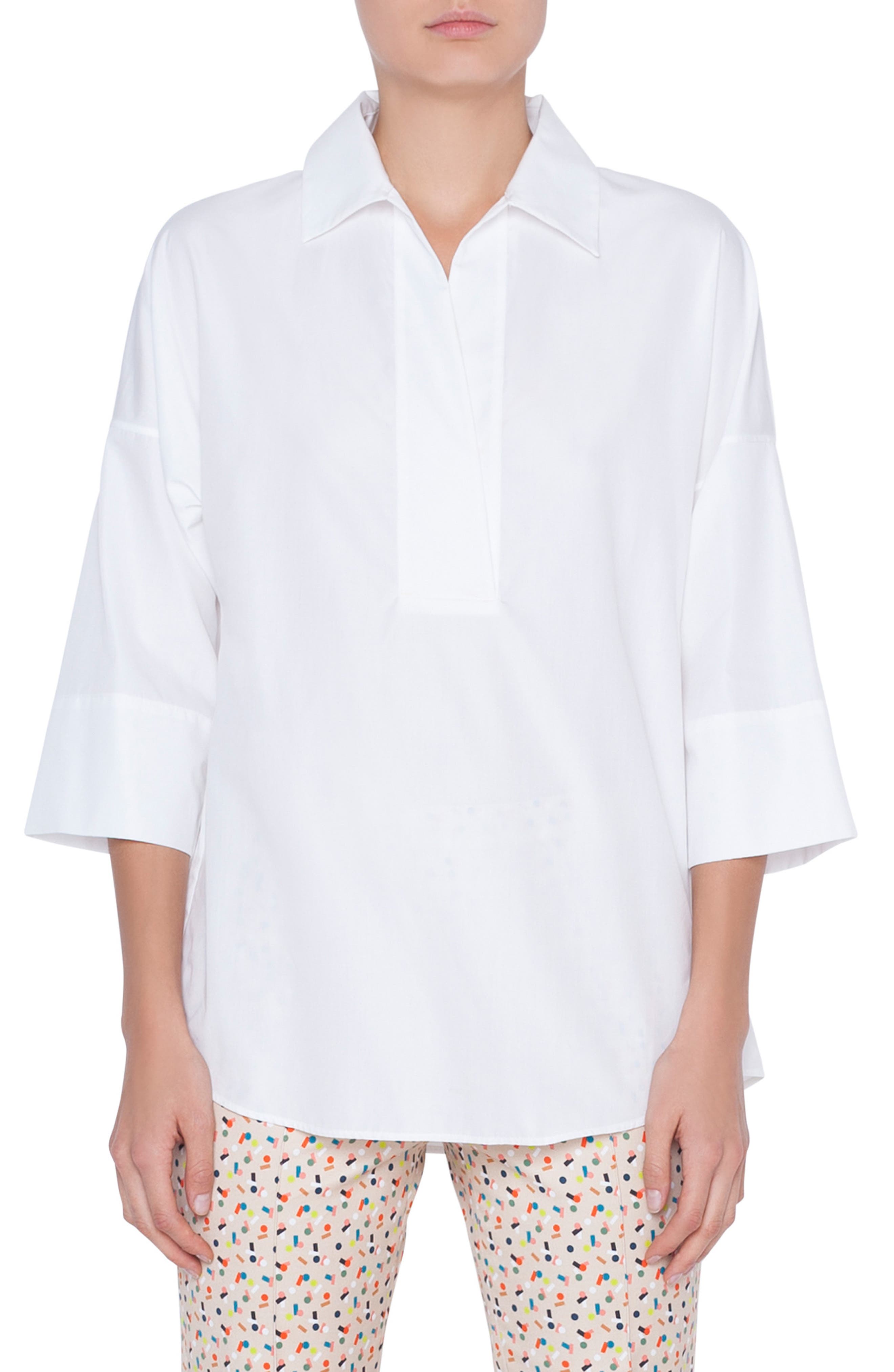 Akris Punto Cotton Poplin Tunic, White