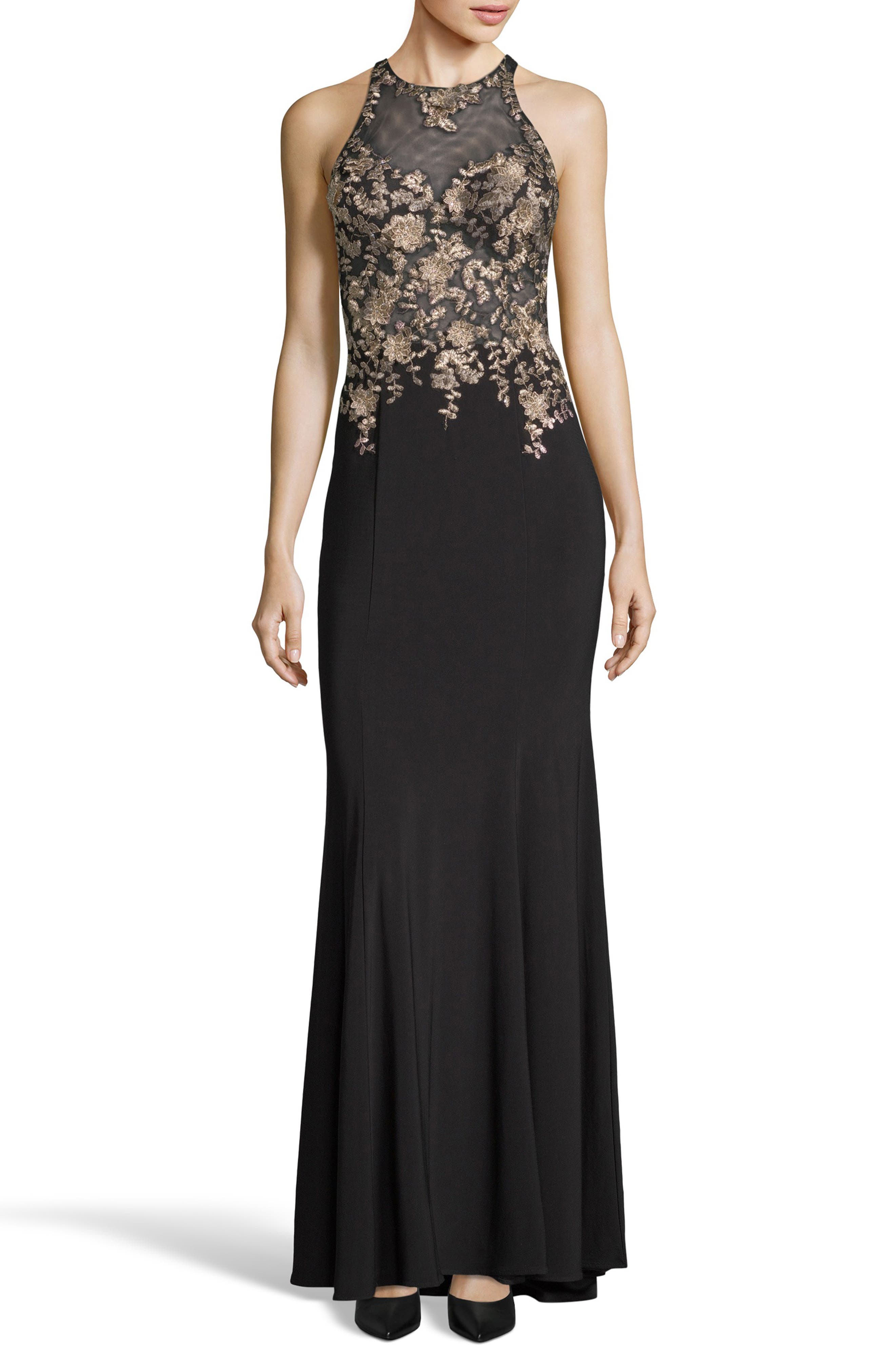 Xscape Floral Embroidered Gown