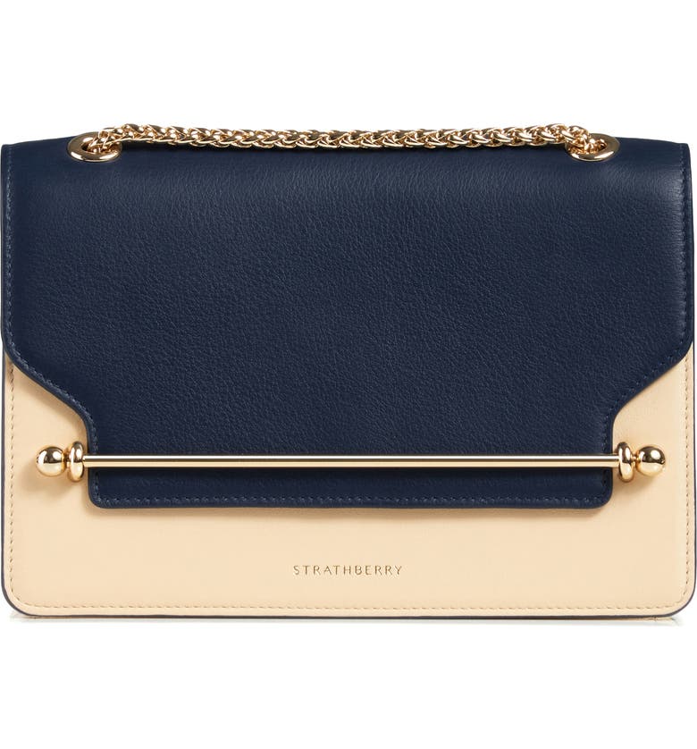 Click to view more detailed imagery on our partner's website Strathberry Bicolor East/west Leather Crossbody Bag In Bi Colour Vanilla/navy