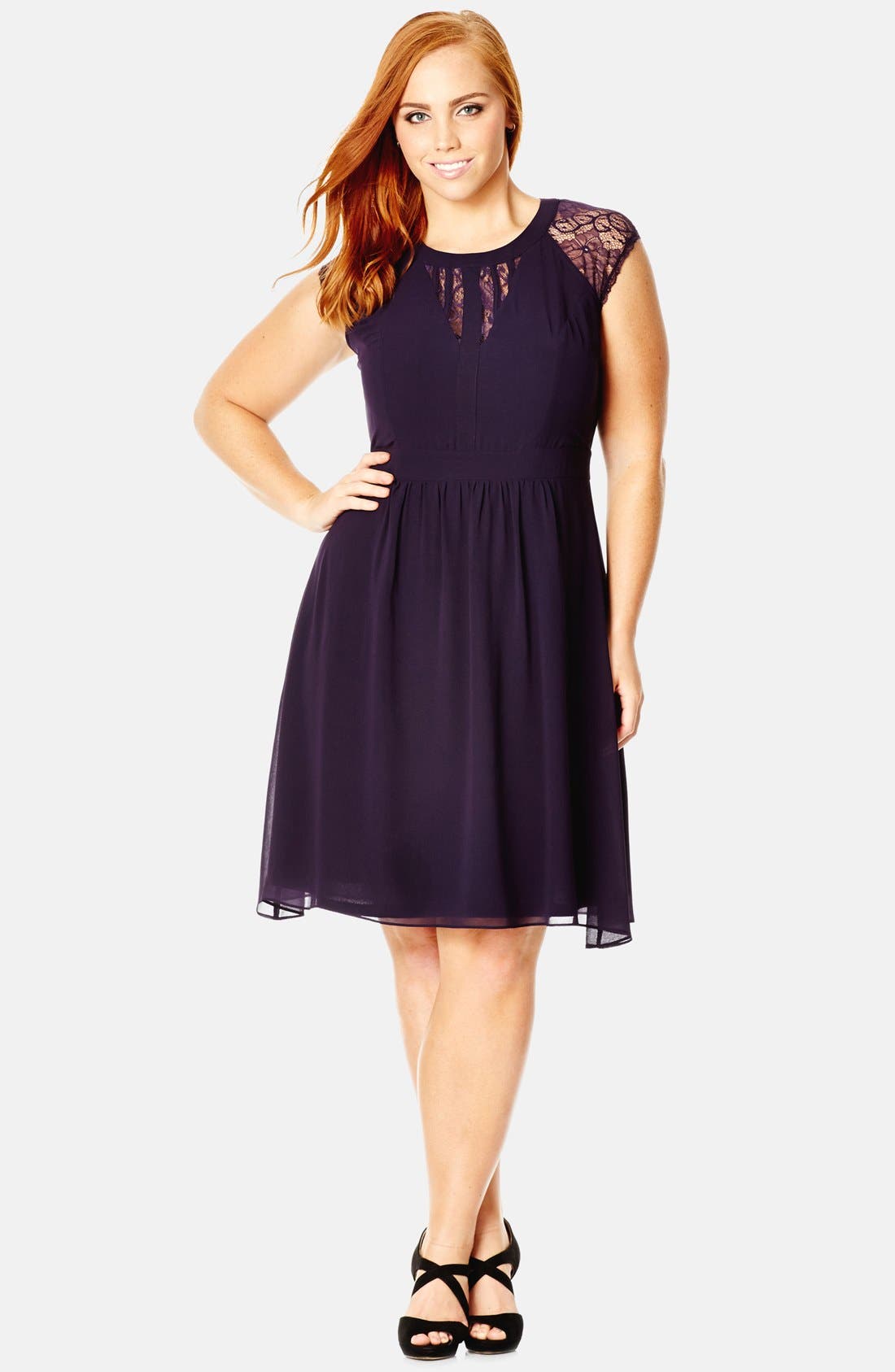 Plus Size City Chic Dark Romance Lace Detail Dress, Blue