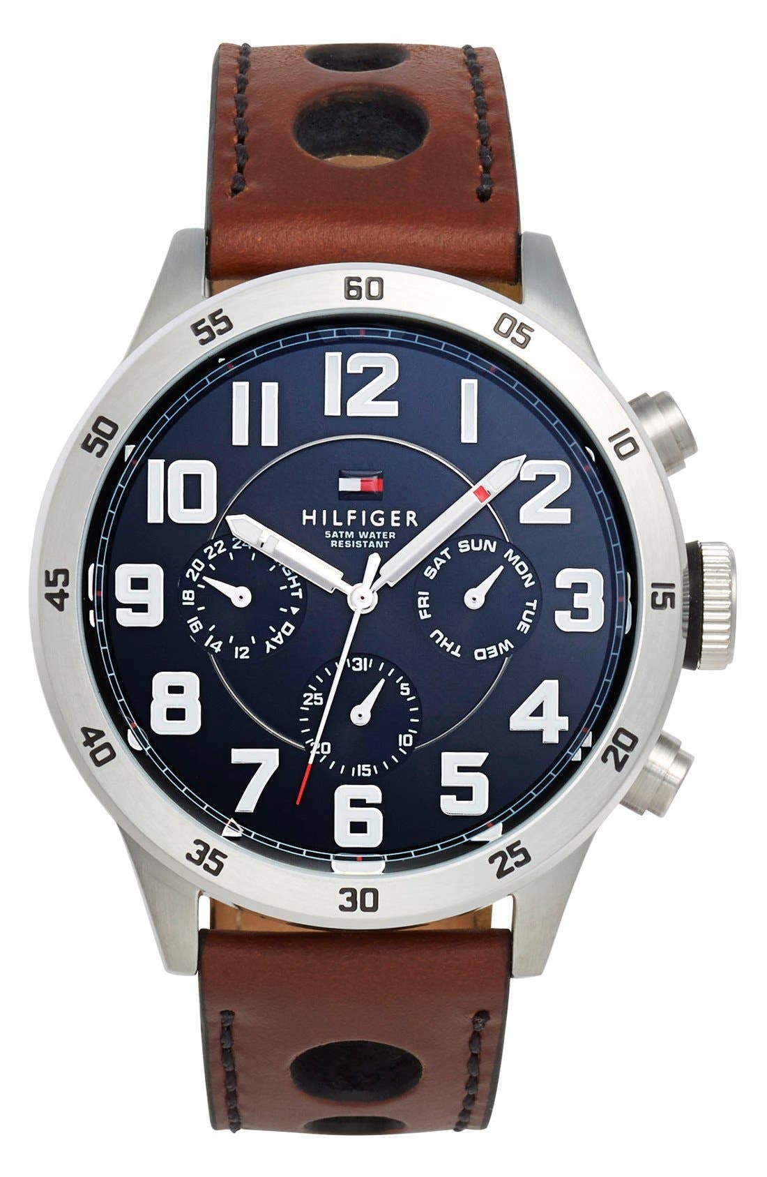 Tommy Hilfiger Multifunction Leather Strap Watch, 46mm Nordstrom