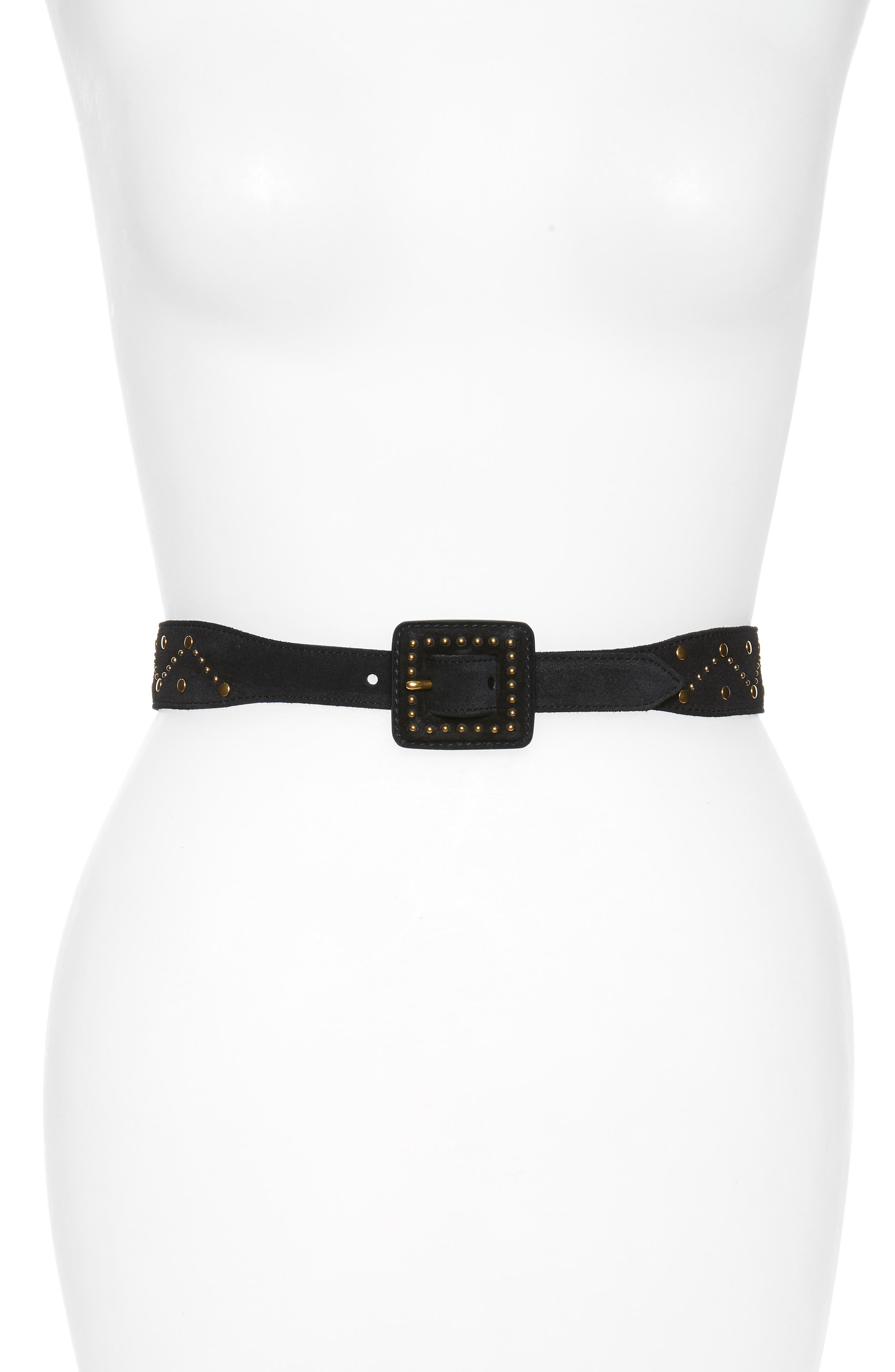 Saint Laurent Mixed Studs Suede Belt, Noir