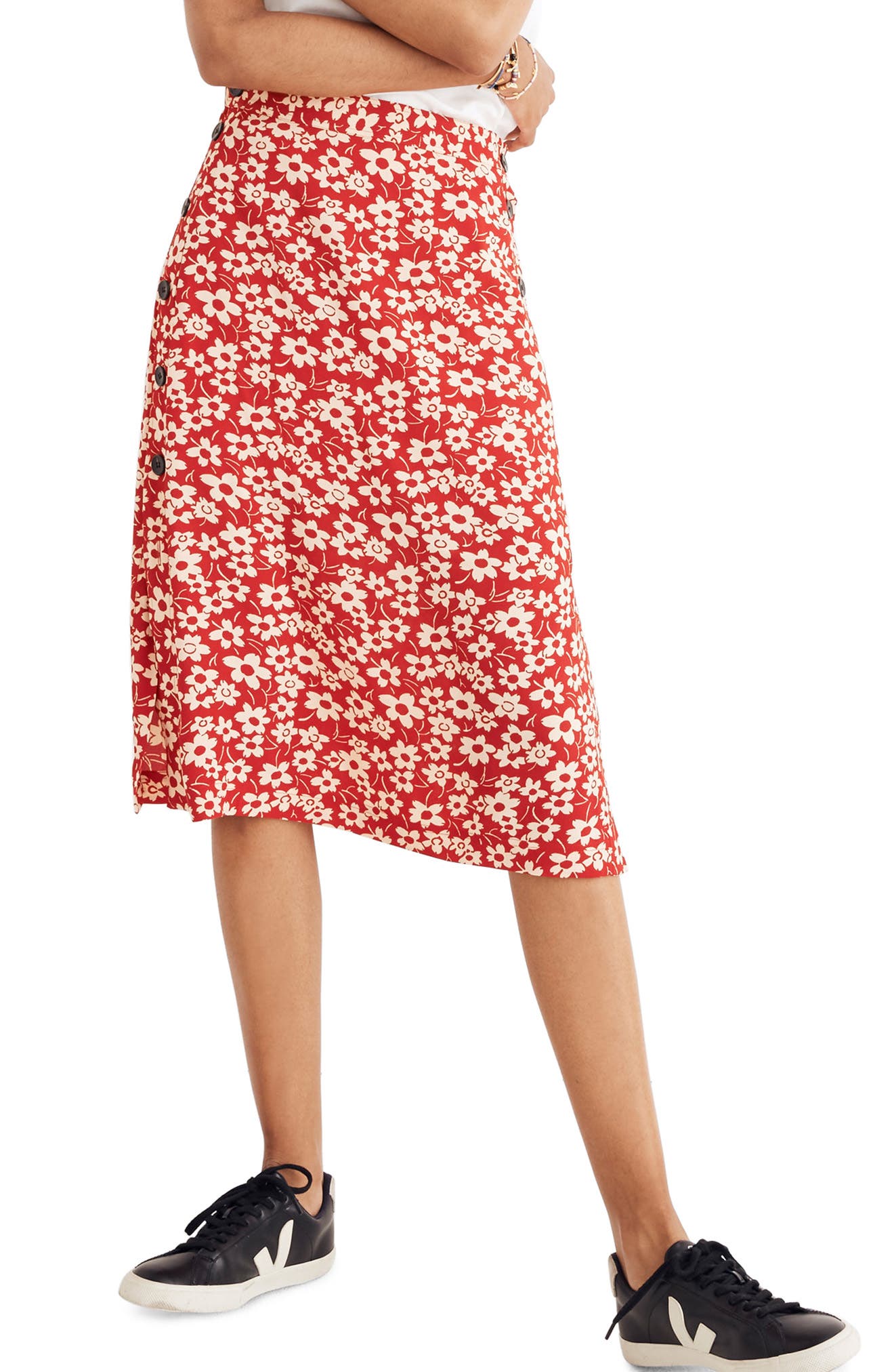 Madewell Side Button Skirt, Red