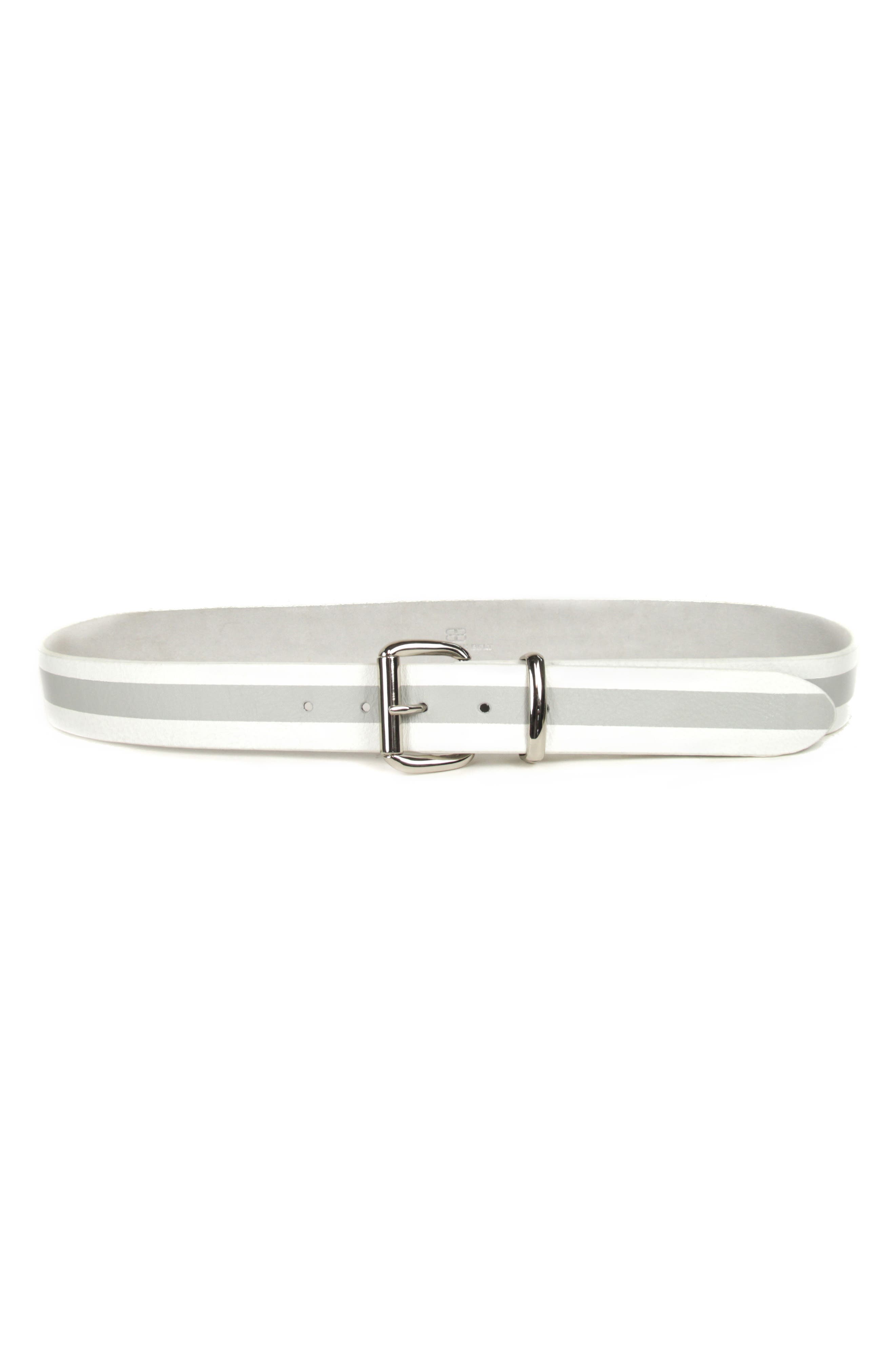 B-Low The Belt Stripe Leather Belt, White/ Grey/ Silver