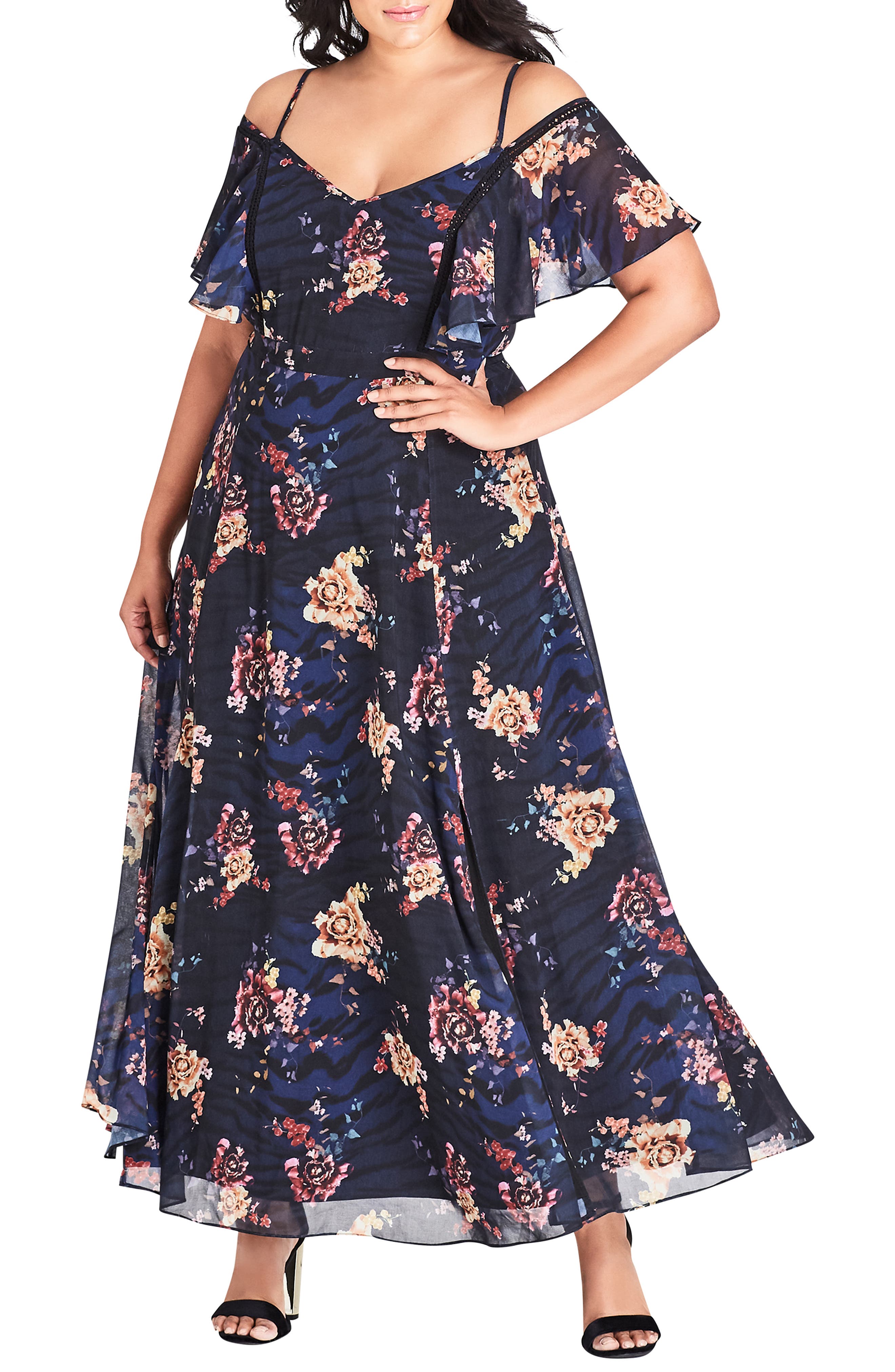 Plus Size City Chic Desert Floral Maxi Dress, Blue