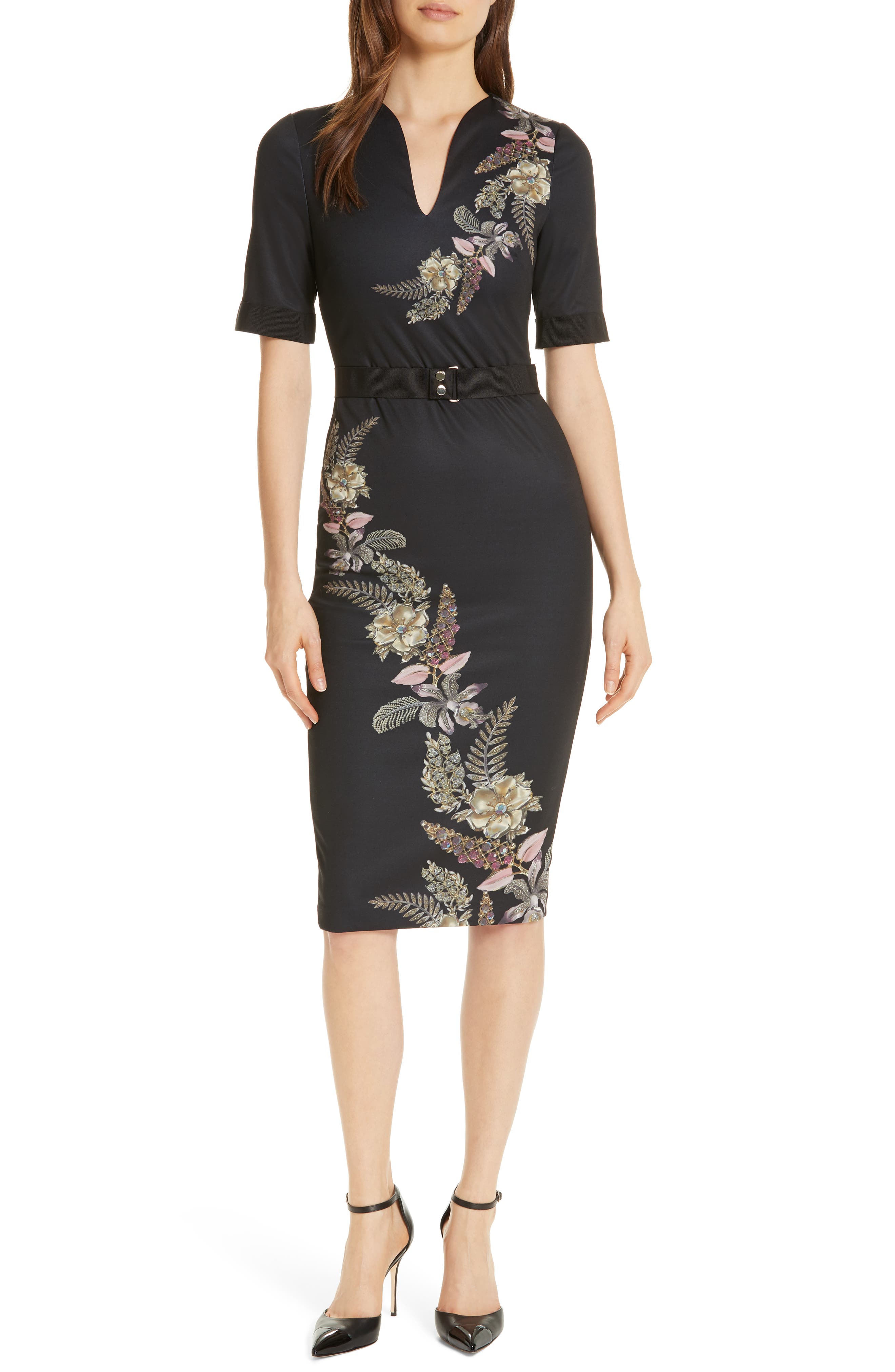 Ted Baker London Dollila Pirouette Body-Con Midi Dress, Black