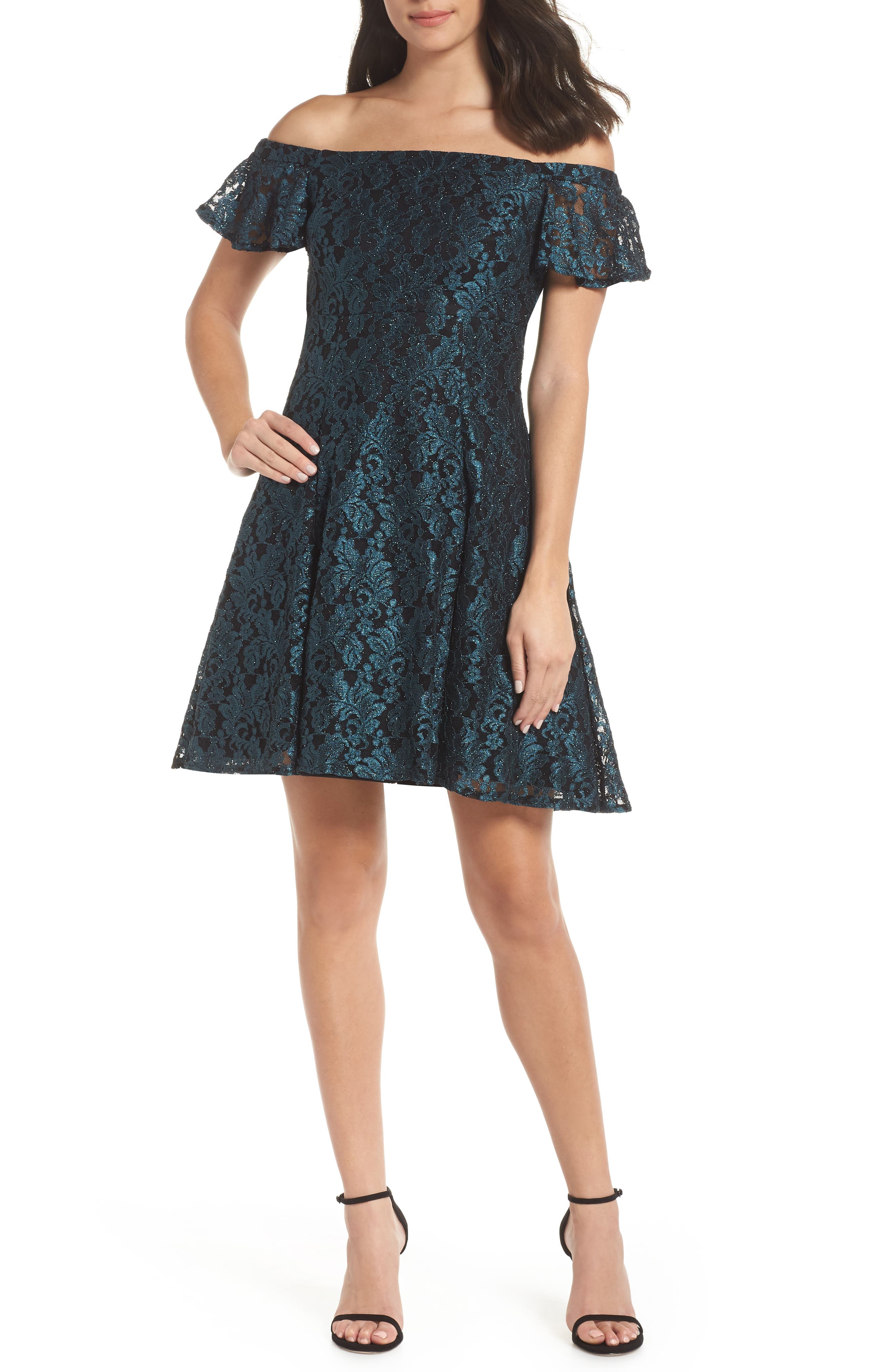 Morgan & Co. Off The Shoulder Lace Dress, Green
