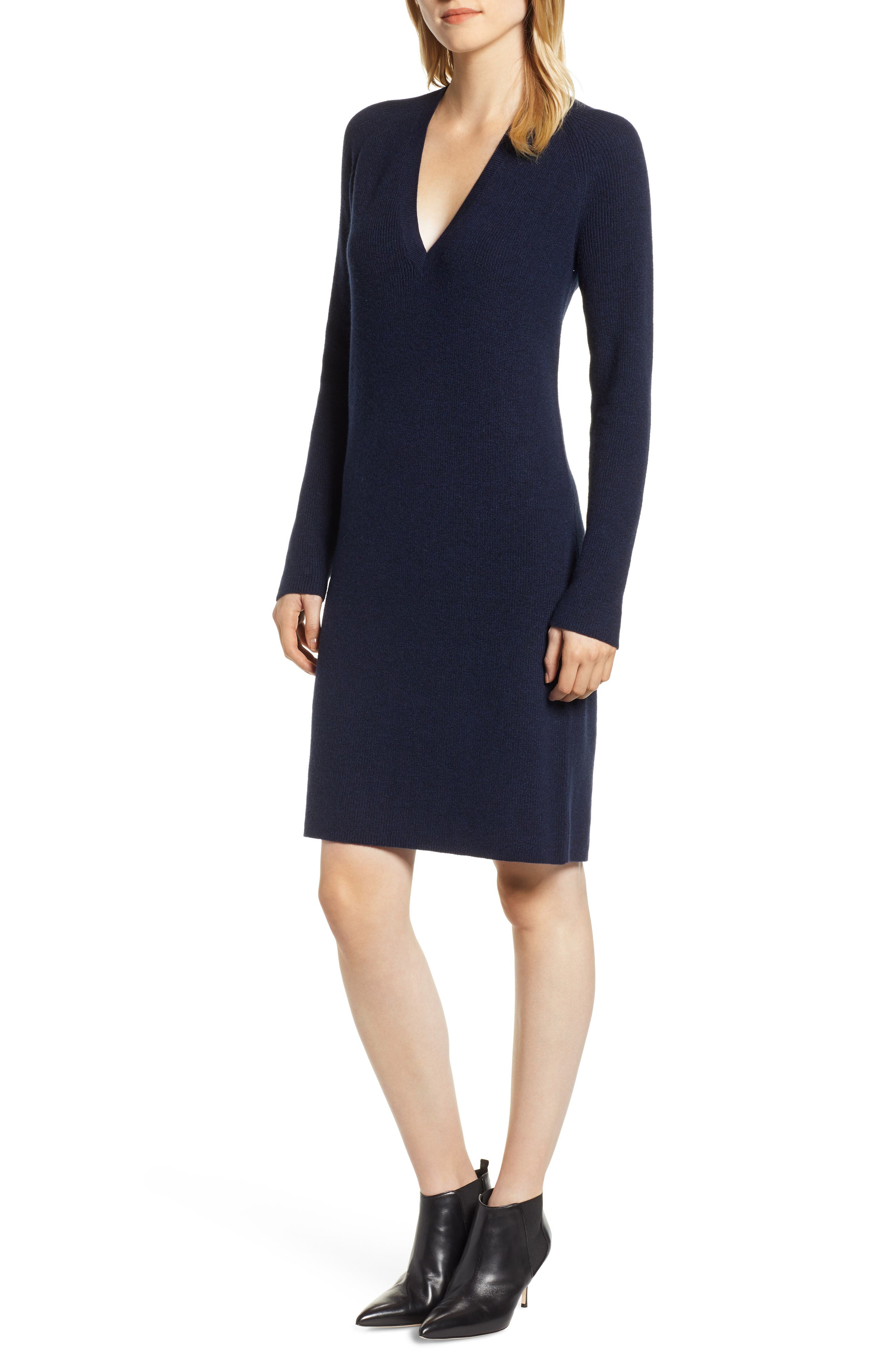 Halogen V-Neck Sweater Dress, Blue