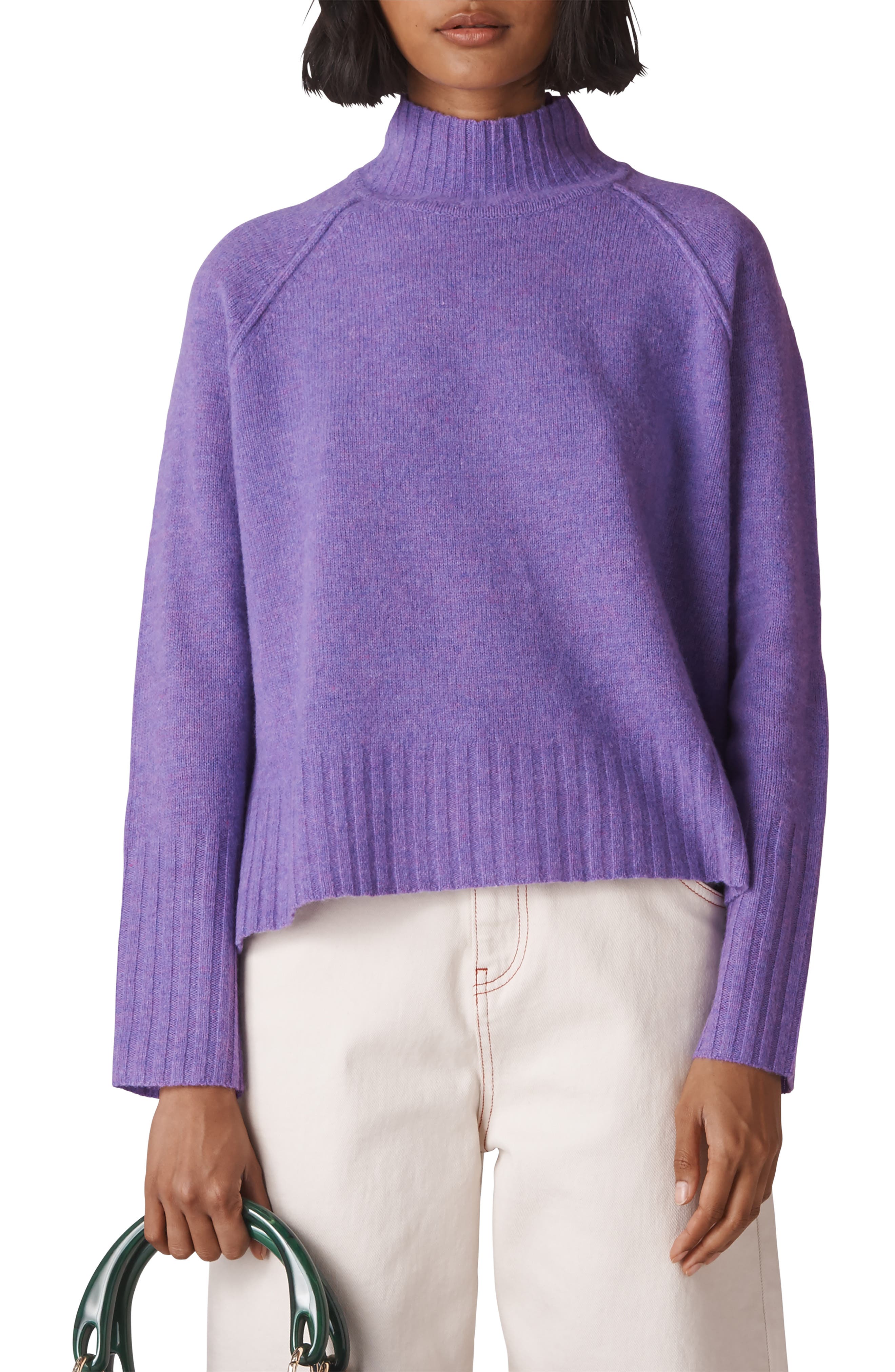 Whistles Funnel Neck Merino Wool Sweater, Purple