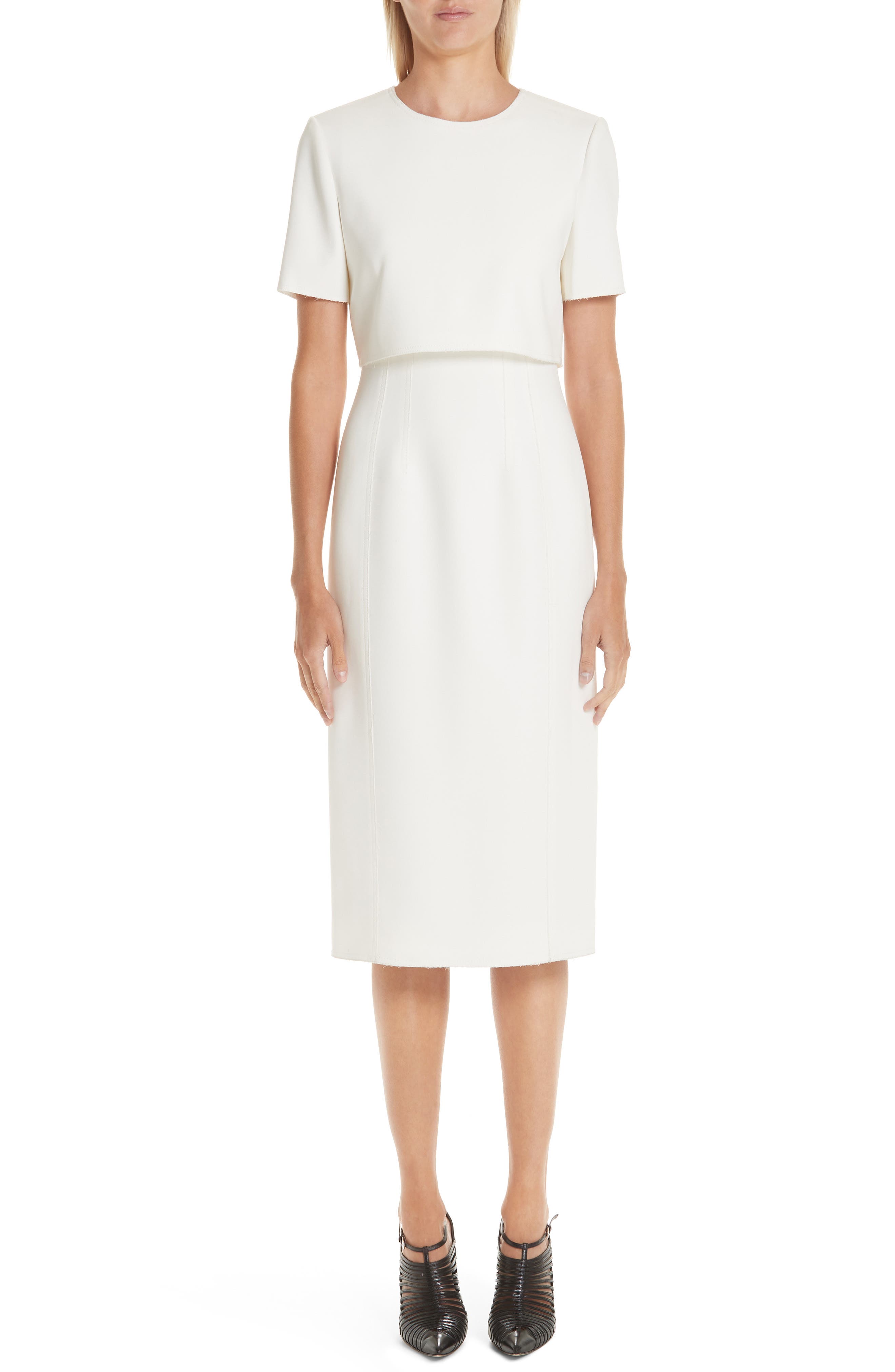Jason Wu Collection Popover Compact Crepe Sheath Dress, White