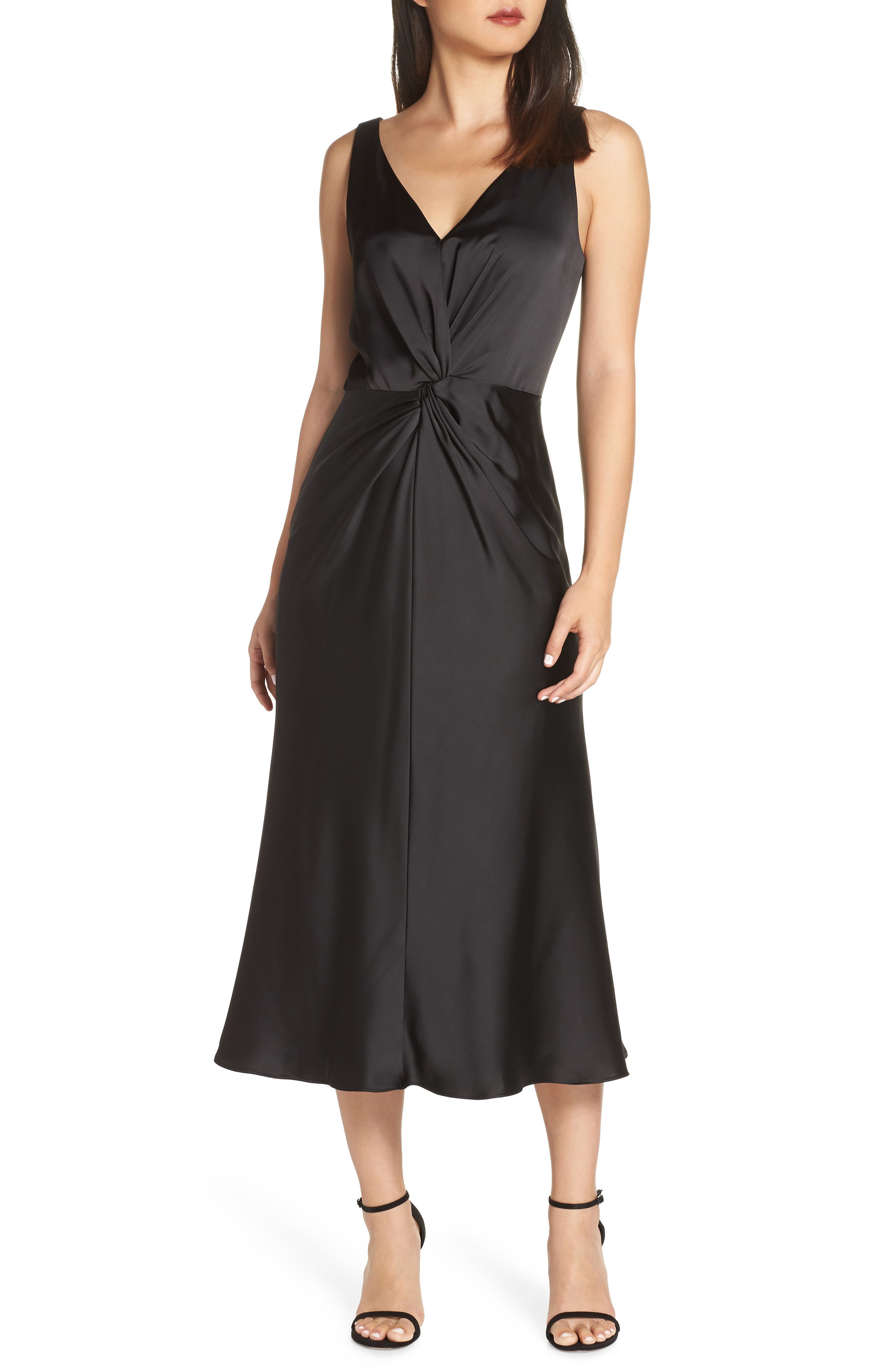 Maggy London Knot Front Satin Dress, Black