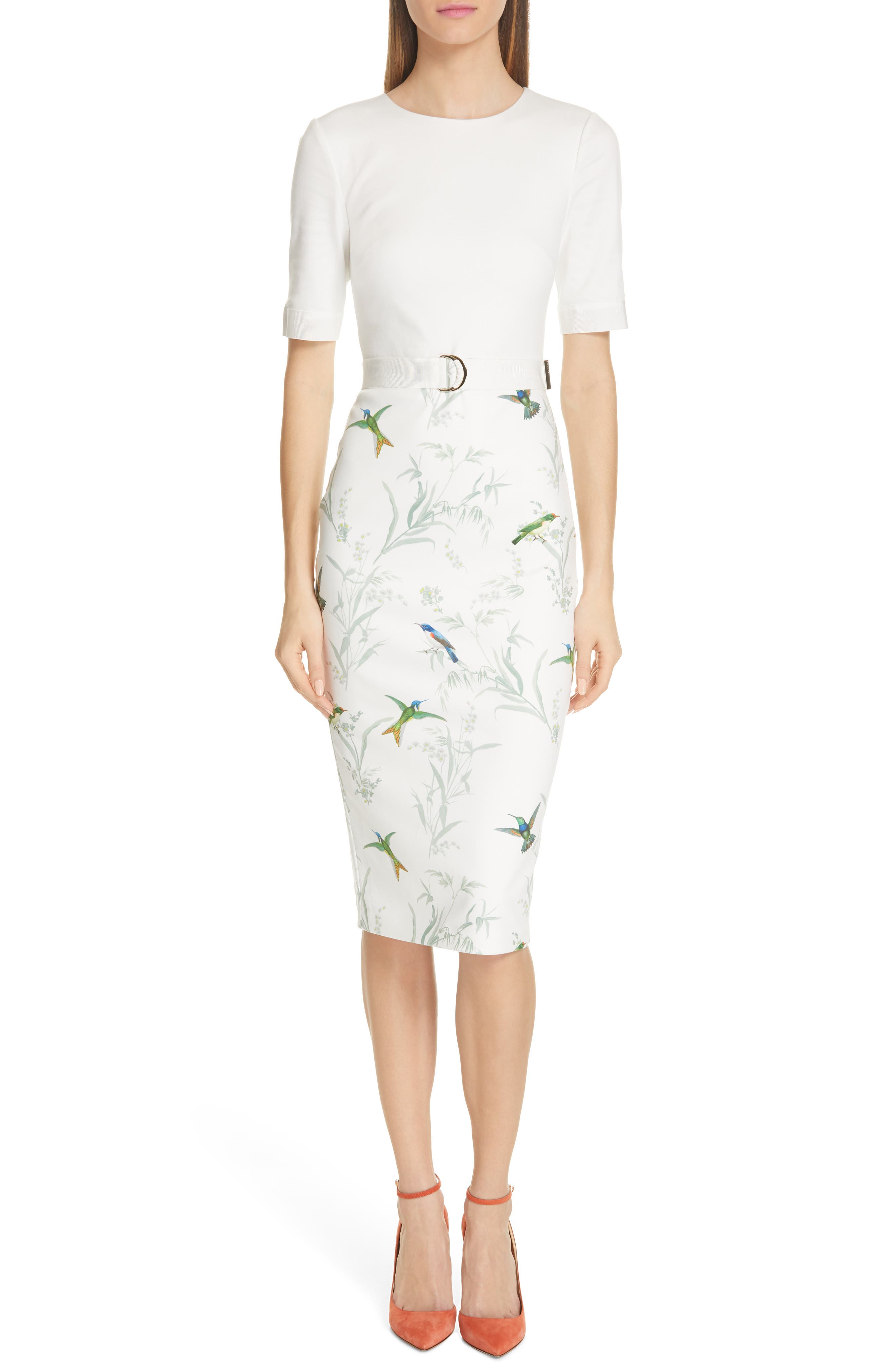 Ted Baker London Kinnya Fortune Belted Body-Con Dress, Ivory