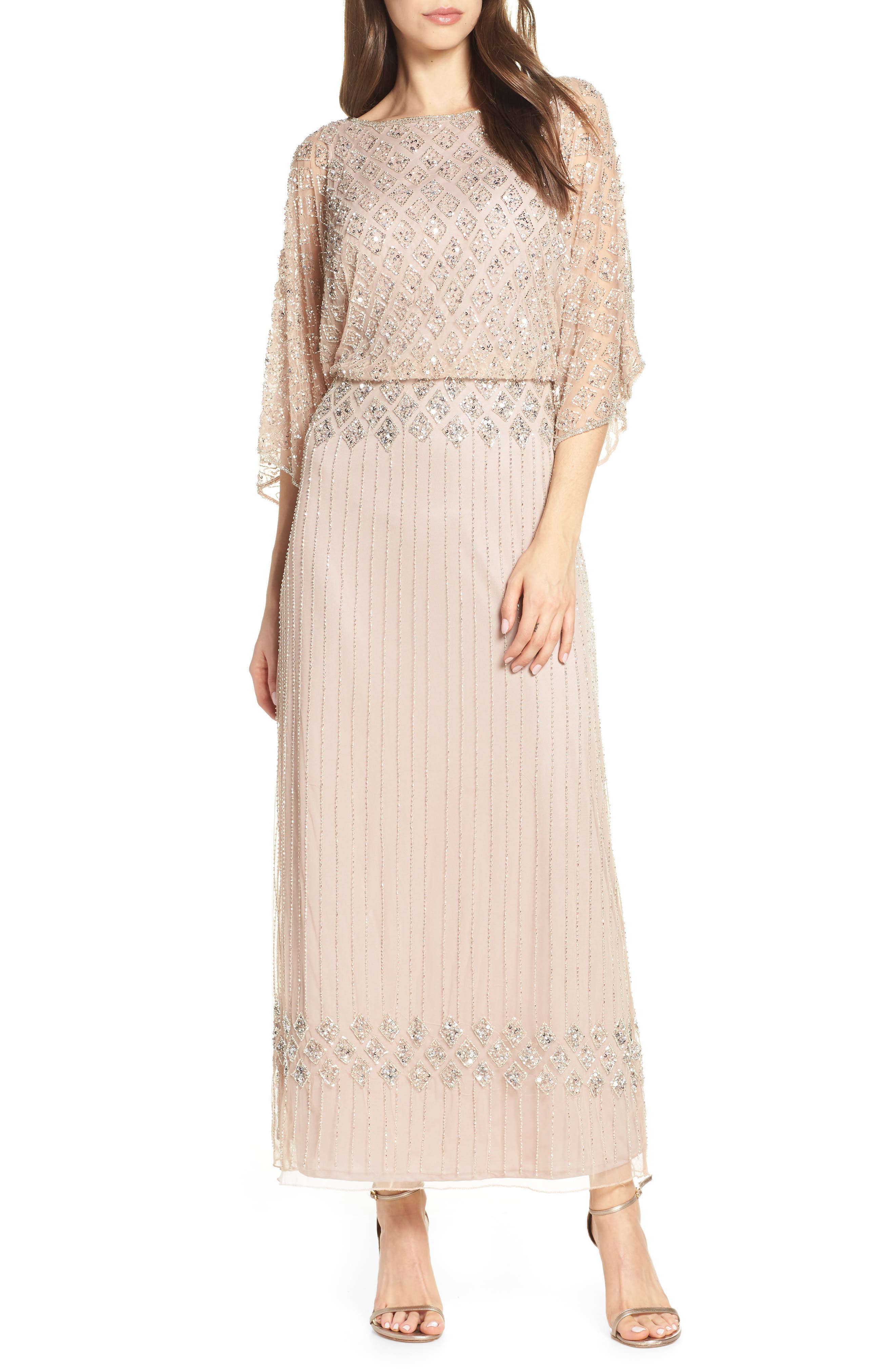 Pisarro Nights Diamond Motif Mesh Blouson Gown, Purple