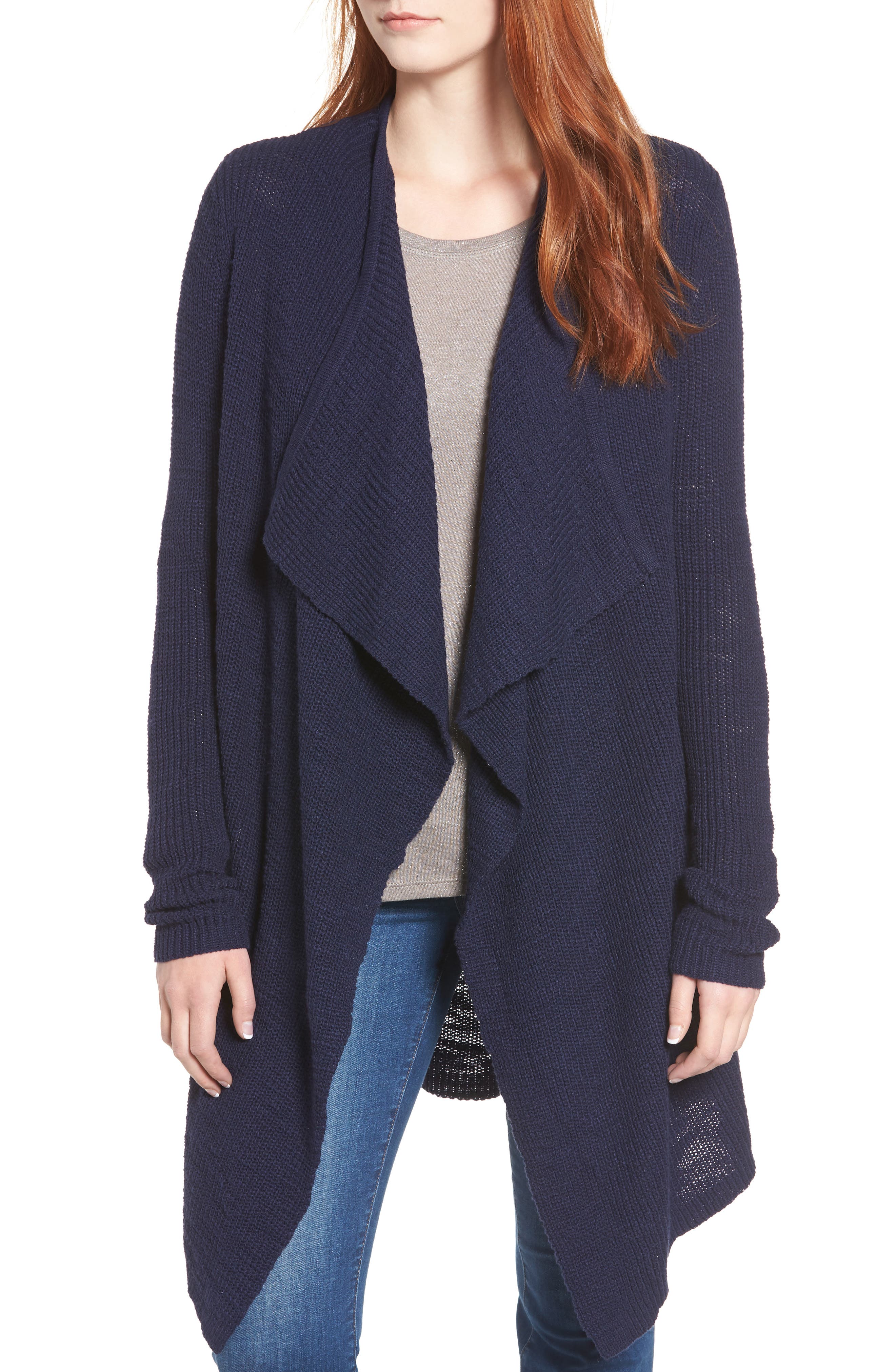 Caslon Drape Collar Cardigan, Blue